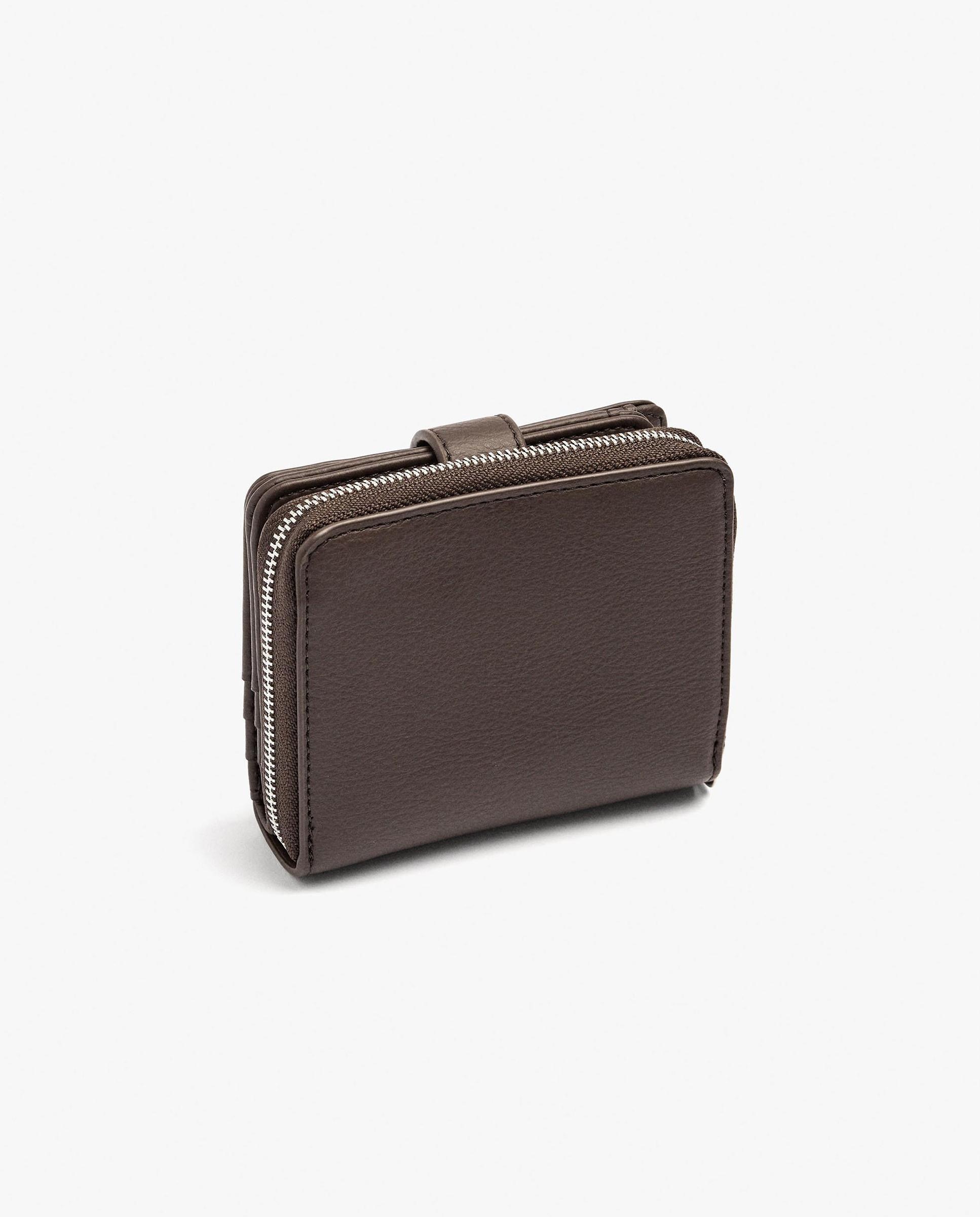Cartera de mujer pequeña con cierre de cremallera en liso - Parfois - Marrón oscuro Marrón oscuro-2