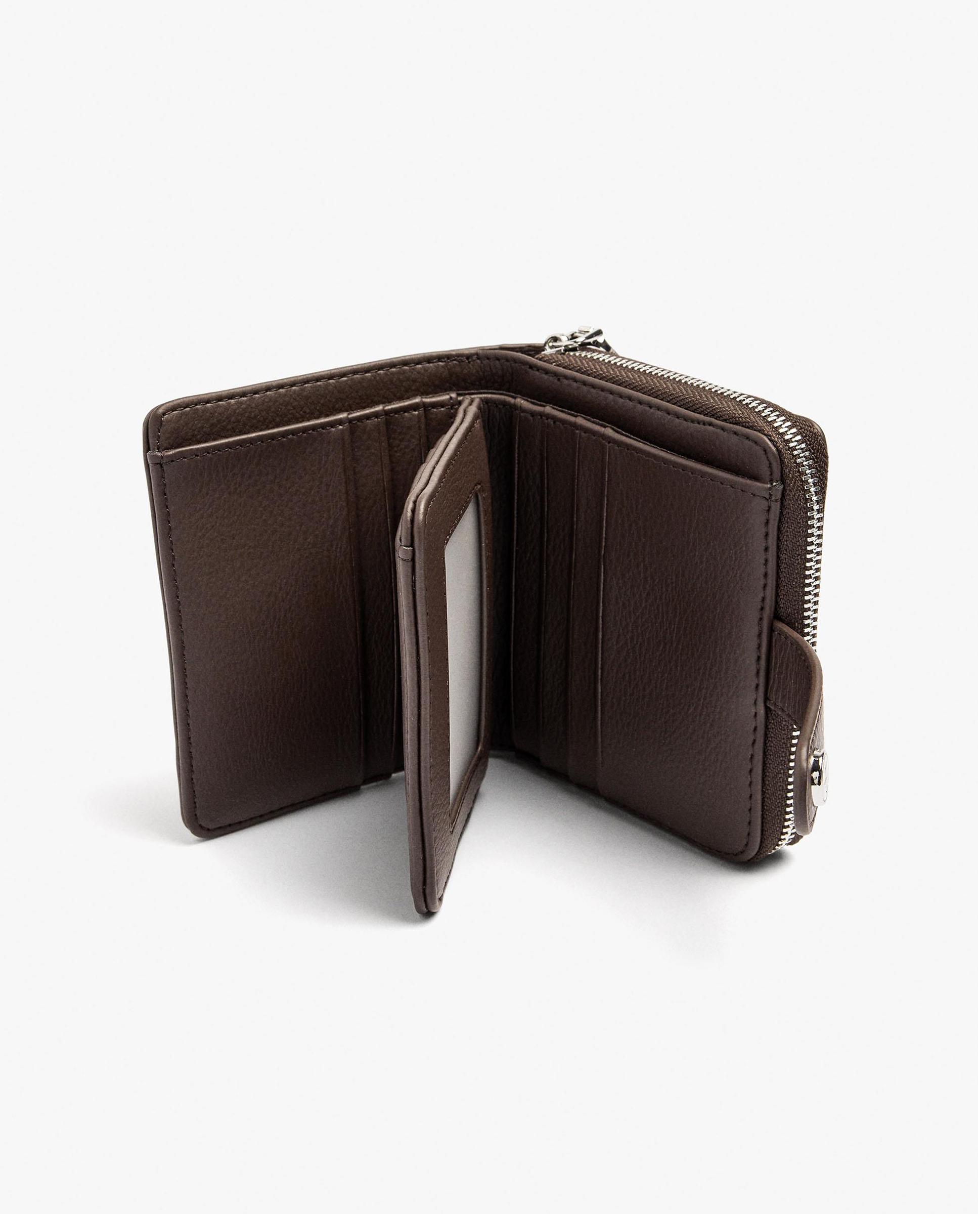 Cartera de mujer pequeña con cierre de cremallera en liso - Parfois - Marrón oscuro Marrón oscuro-4