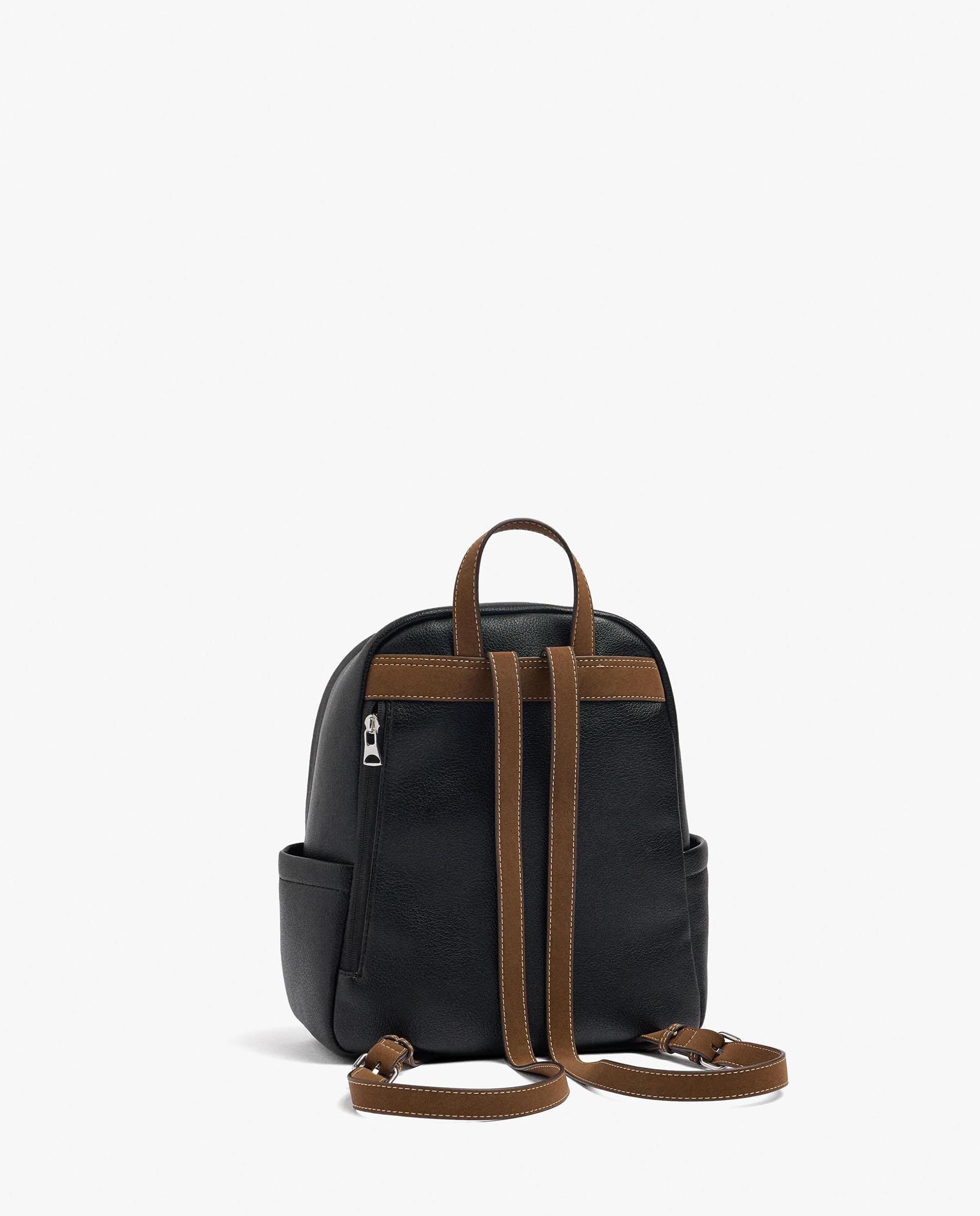 Mochila de mujer con varios bolsillos y cierre de cremallera en liso - Parfois - Negro Negro-2