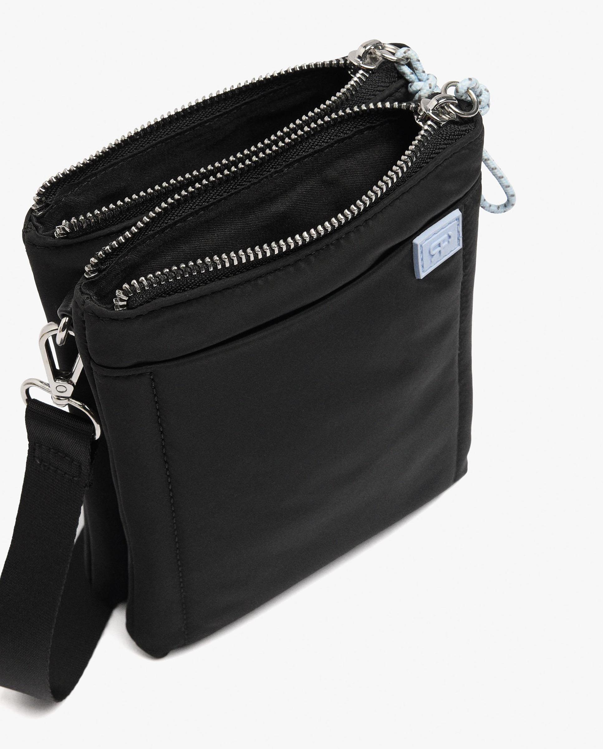 Bandolera de mujer con varios compartimentos y cierre de cremallera en liso - Parfois - Negro Negro-4