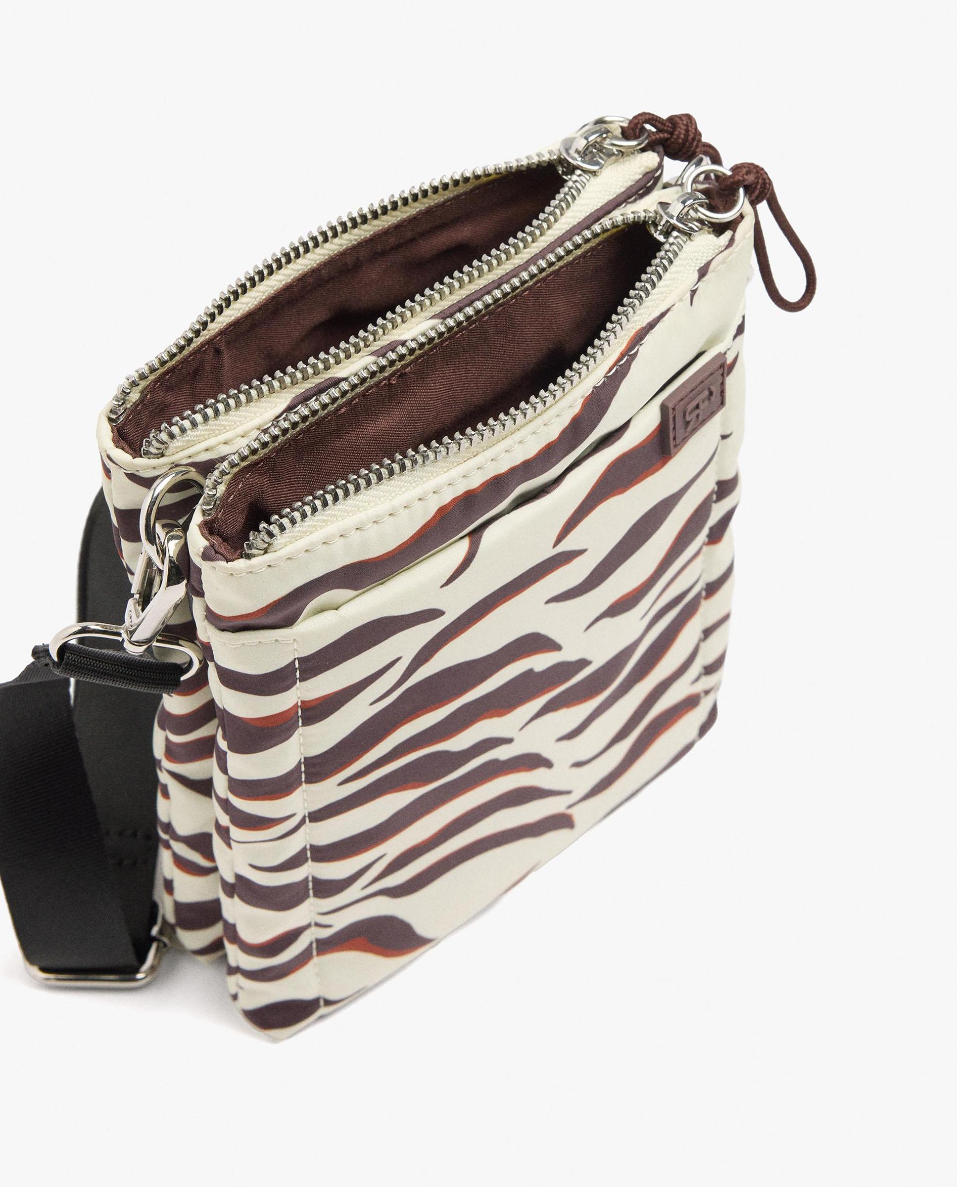 Bandolera de mujer con varios compartimentos y cierre de cremallera y estampado animal print - Parfois - Multicolor Multicolor-4
