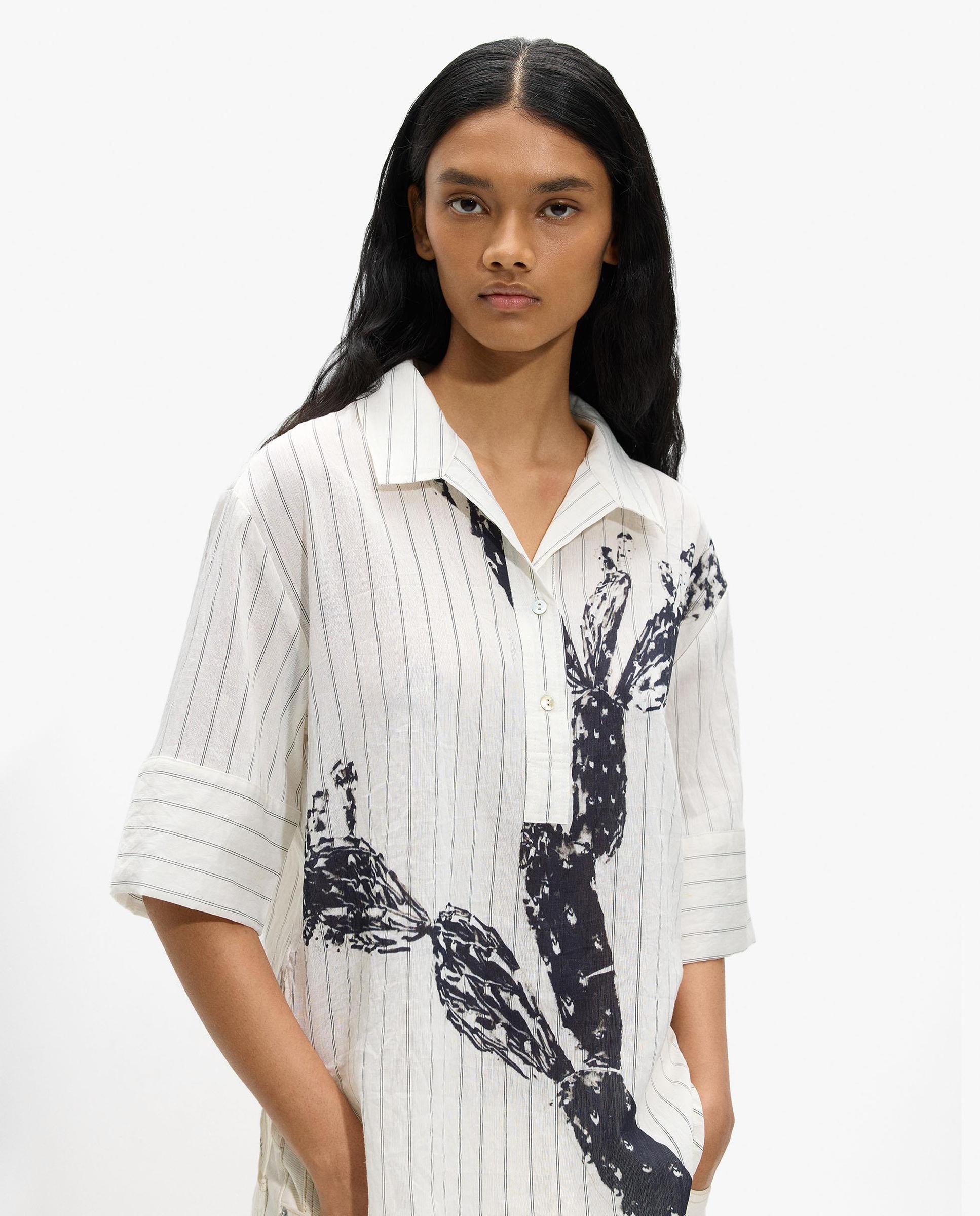 Parfois - Camisa de mujer de manga francesa con estampado de rayas diplomáticas.