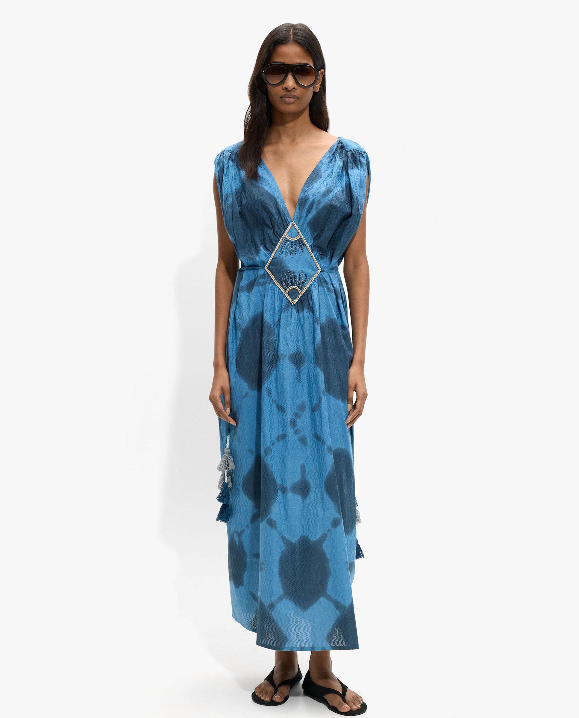 Parfois - Vestido largo 100% algodón sin mangas con estampado de manchas.
