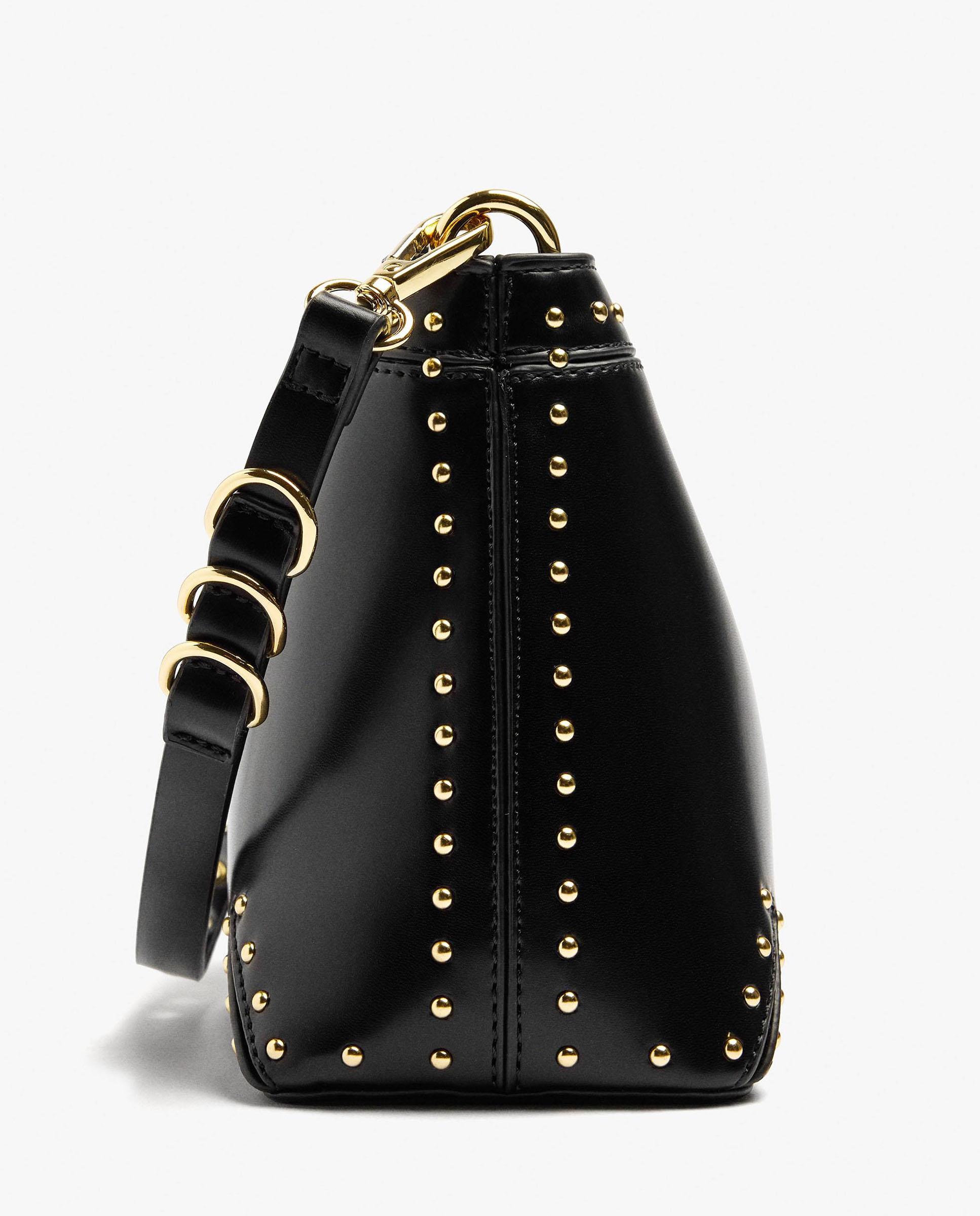 Bolso de hombro estilo bombonera con tachuelas y cierre imantado en liso - Parfois - Negro Negro-3