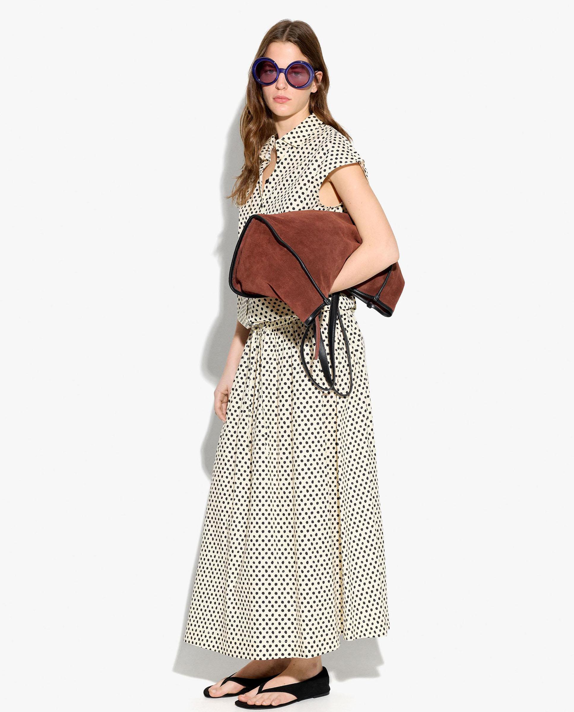 Parfois - Falda larga 100% algodón con estampado de lunares.