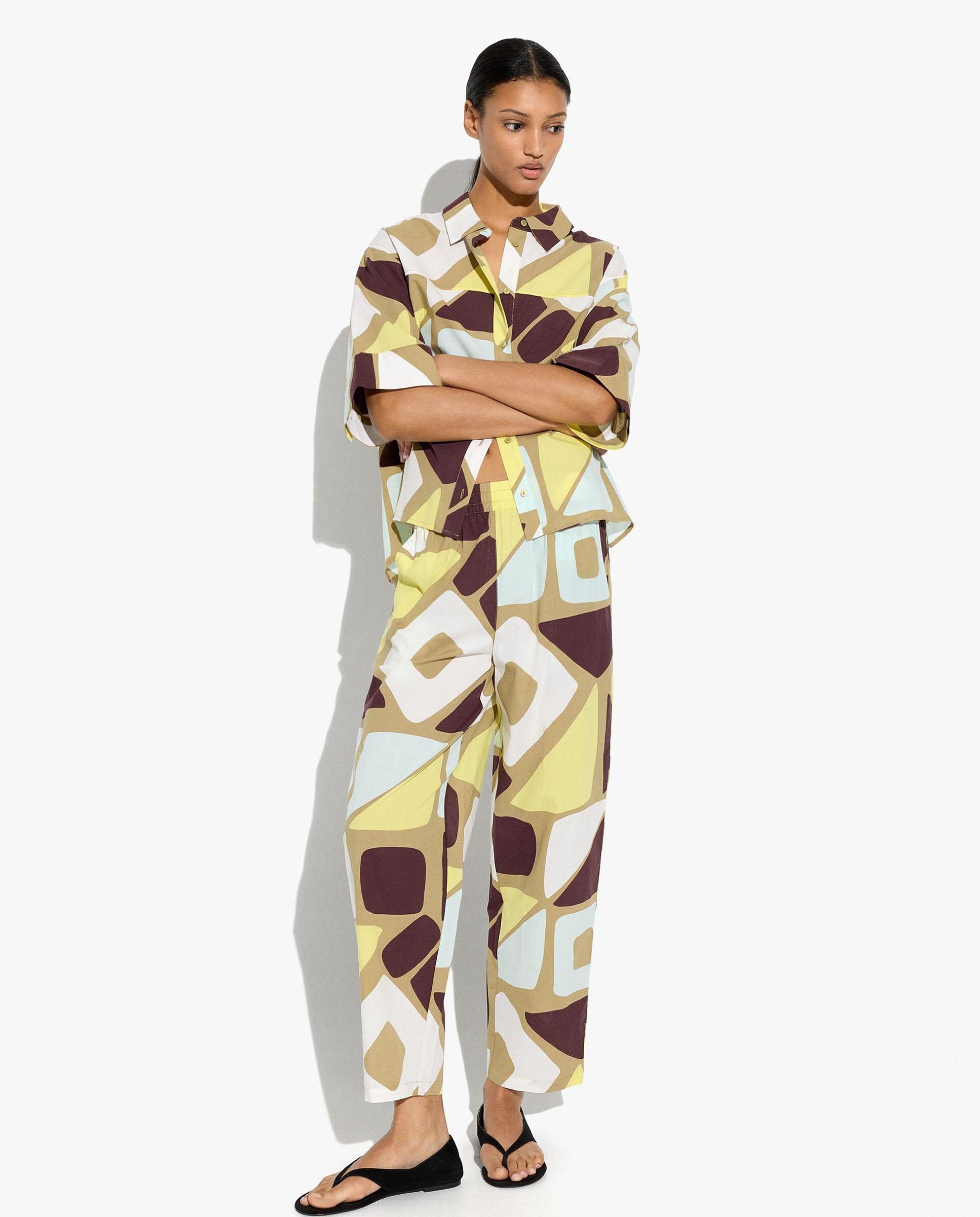 Parfois - Pantalones rectos de mujer 100% algodón con estampado geométrico.