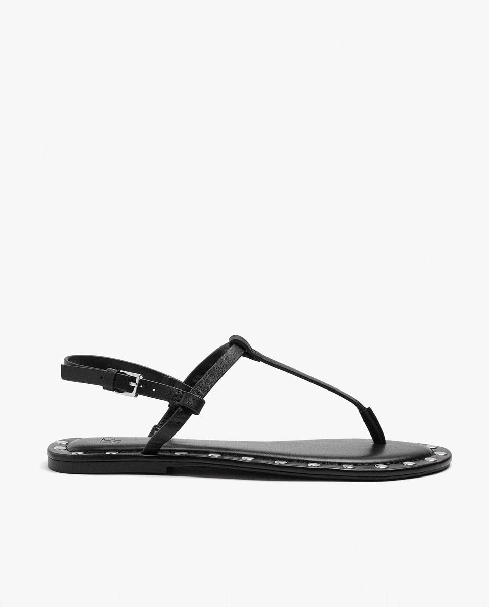 Sandalias de dedo de mujer de piel con cierre de hebilla y tachuelas decorativas - Parfois - Negro Negro-1