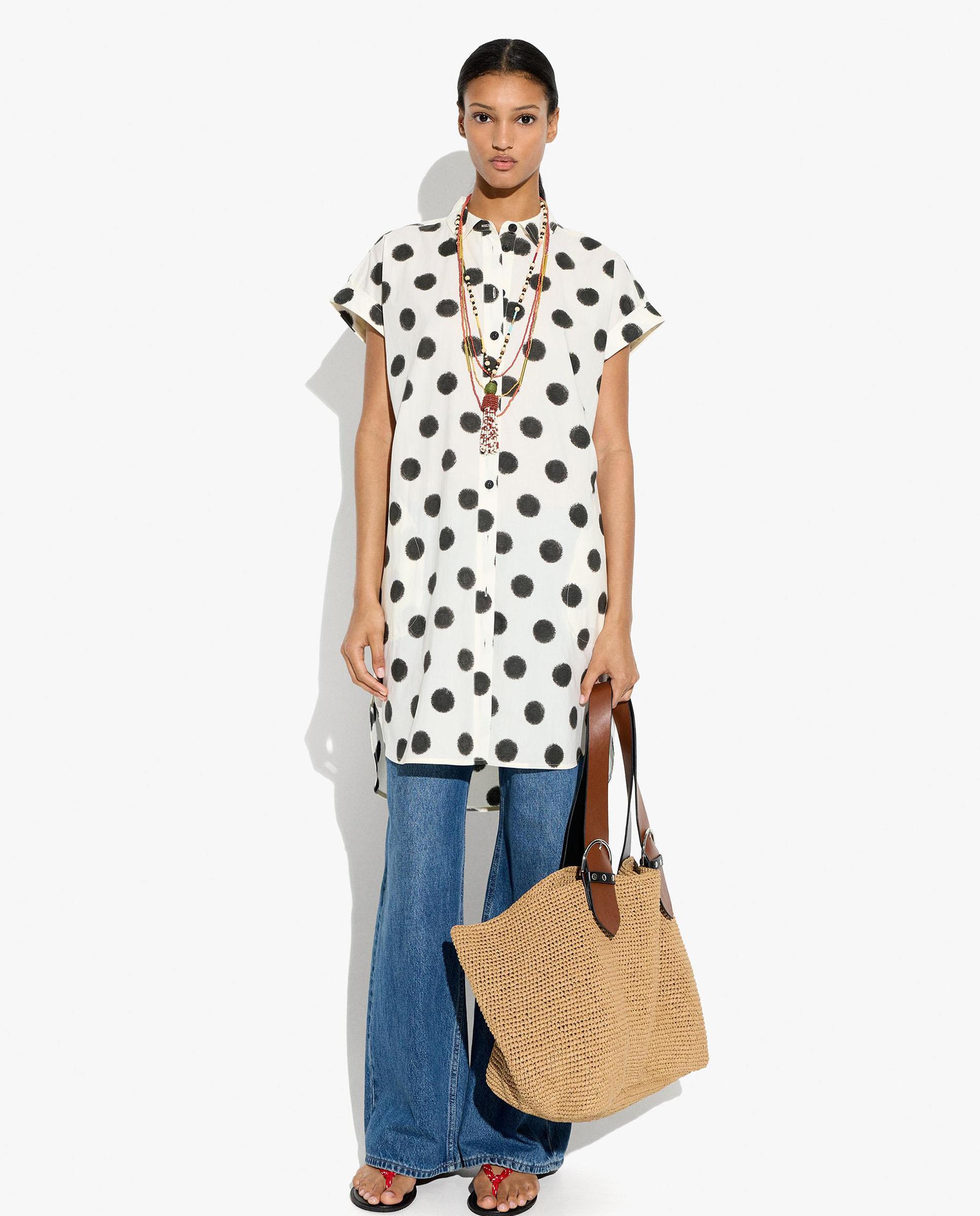 Parfois - Vestido corto 100% algodón camisero con estampado de lunares.