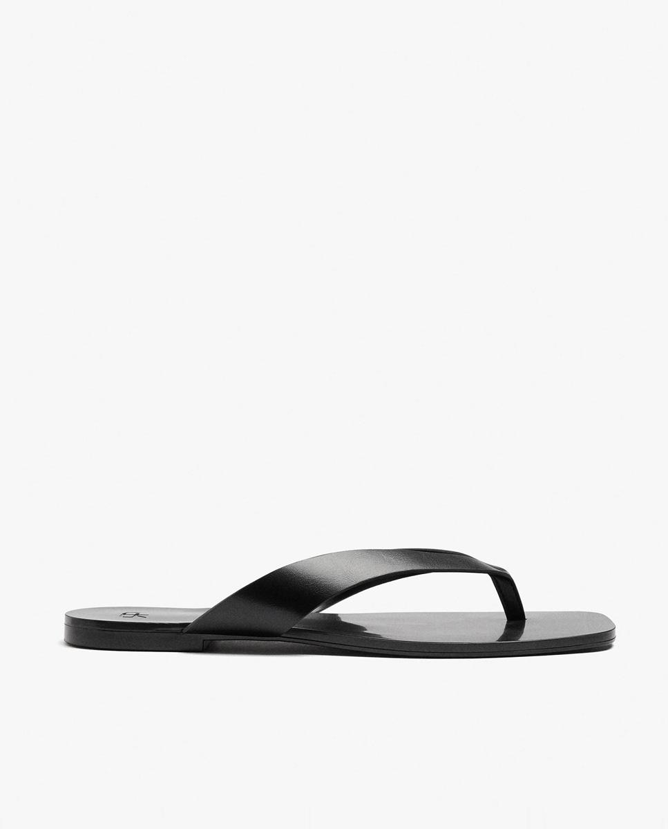 Sandalias de dedo de mujer de piel con tiras en liso - Parfois - Negro Negro-1