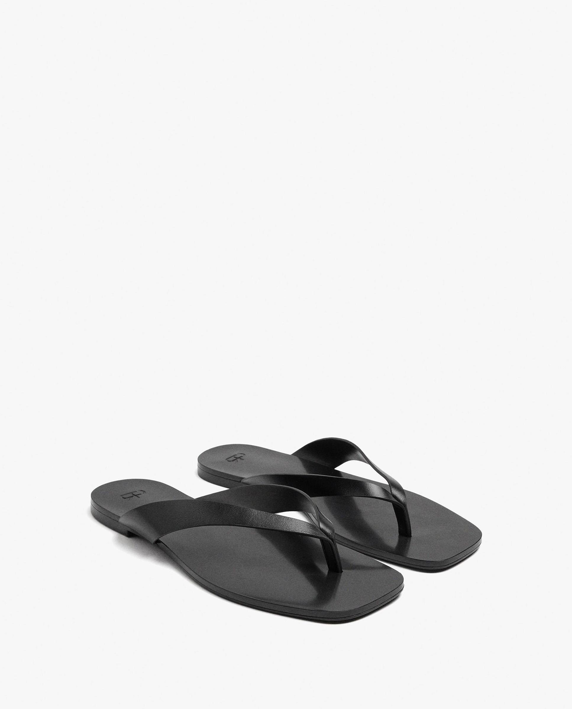 Sandalias de dedo de mujer de piel con tiras en liso - Parfois - Negro Negro-2