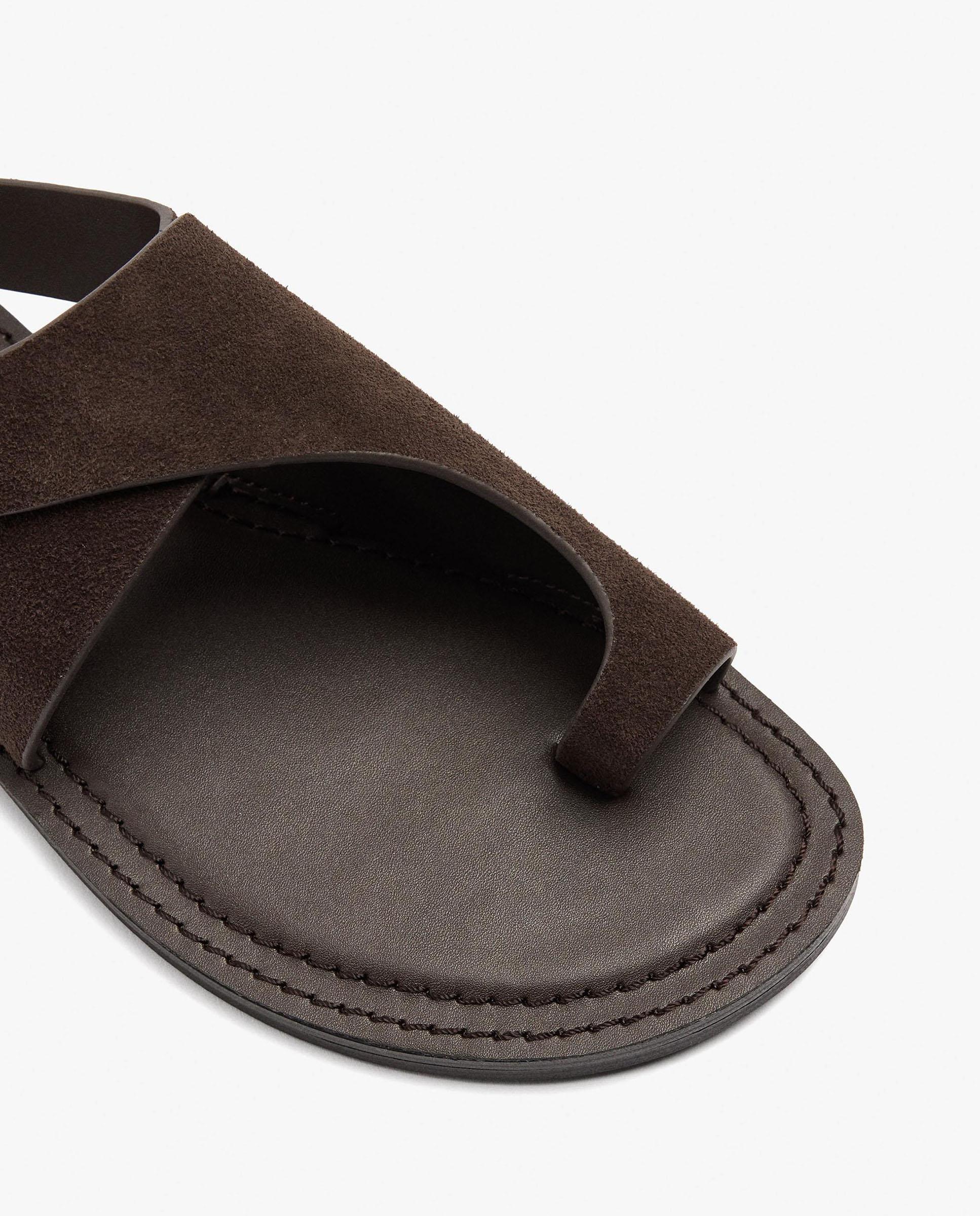 Sandalias de dedo de mujer de piel con tira ancha cruzada y cierre de hebilla en liso - Parfois - Kaki Marrón oscuro-5
