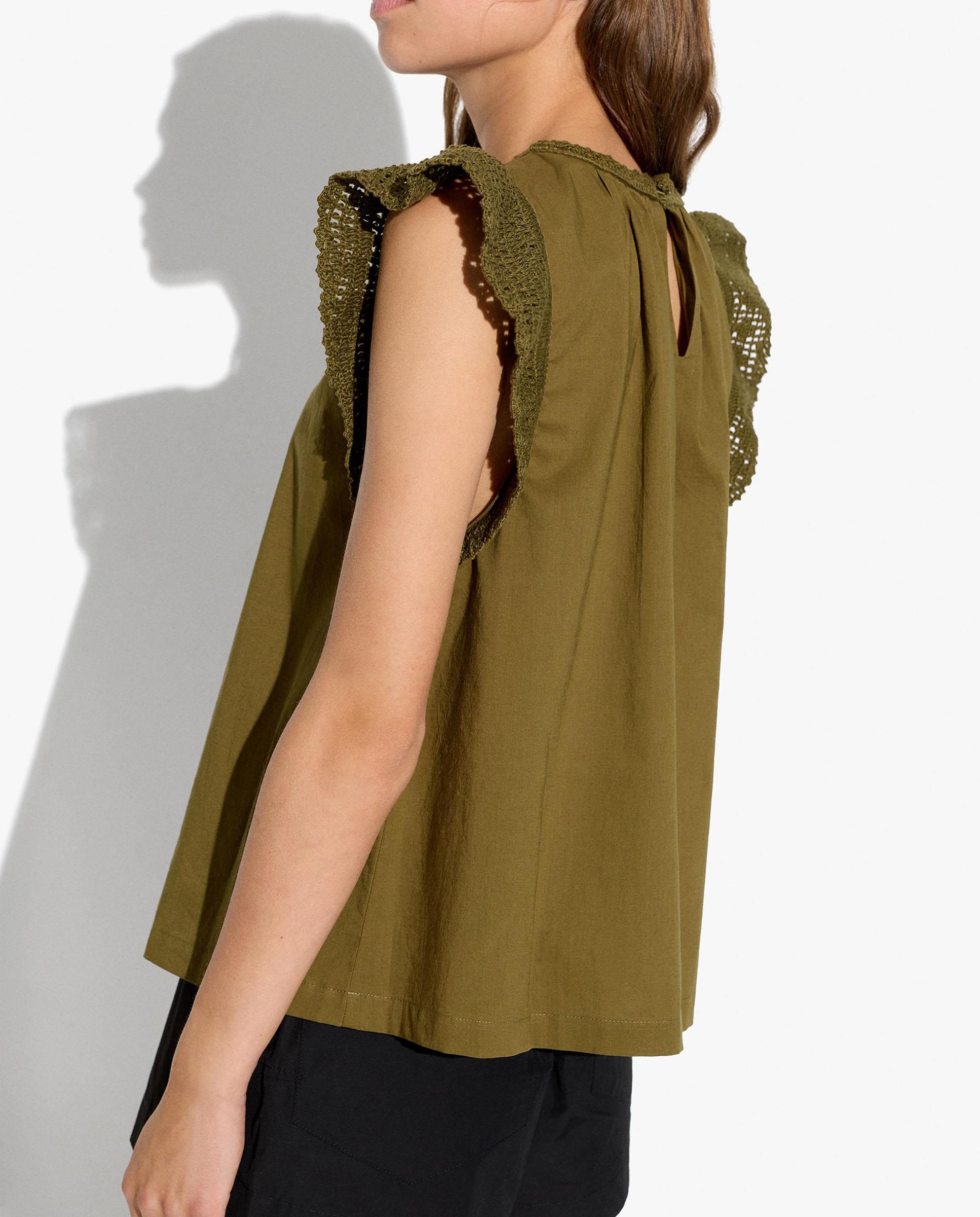 Top de mujer 100% algodón sin mangas con detalles bordados - Parfois - Kaki Kaki-3