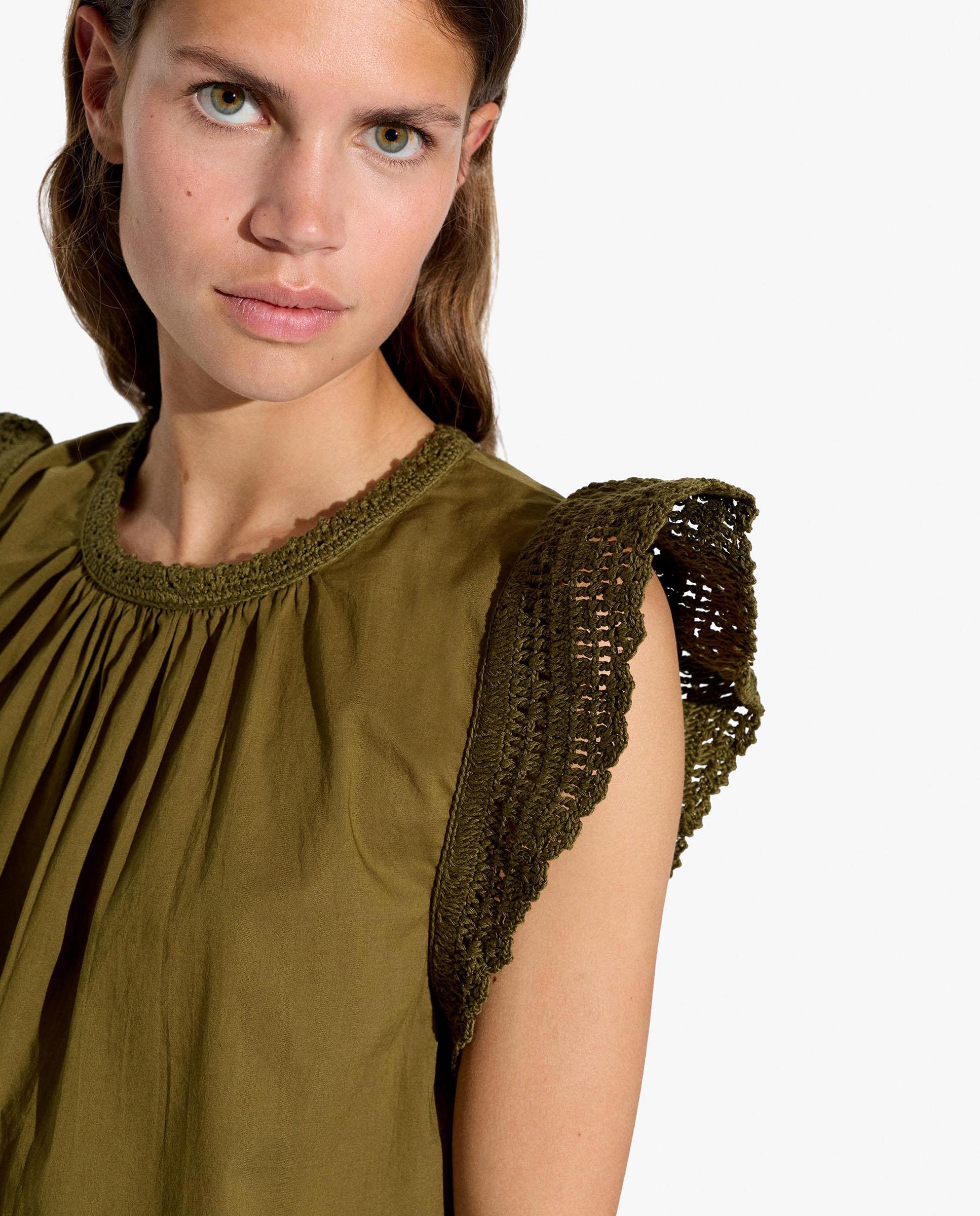 Top de mujer 100% algodón sin mangas con detalles bordados - Parfois - Kaki Kaki-4