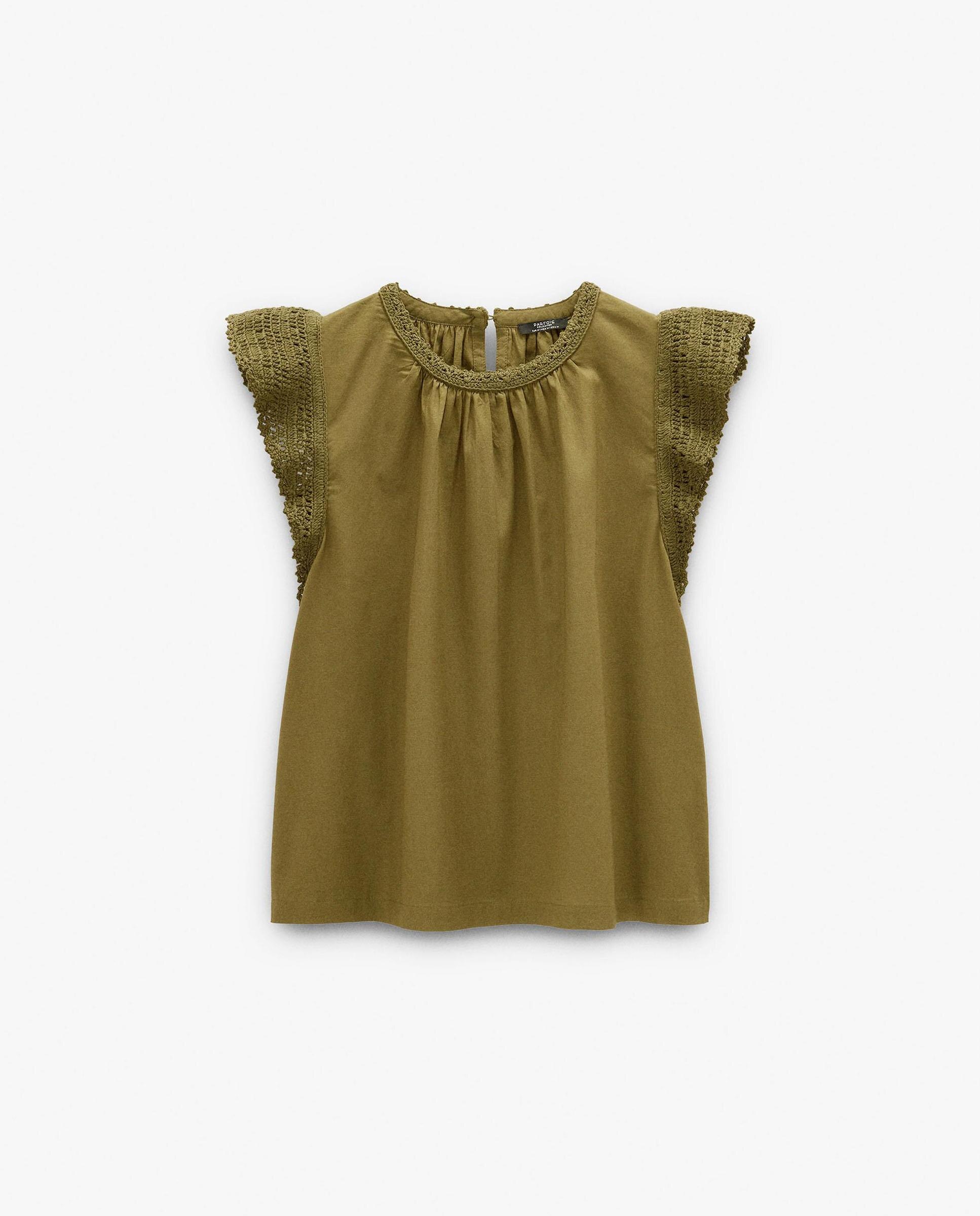 Top de mujer 100% algodón sin mangas con detalles bordados - Parfois - Kaki Kaki-6