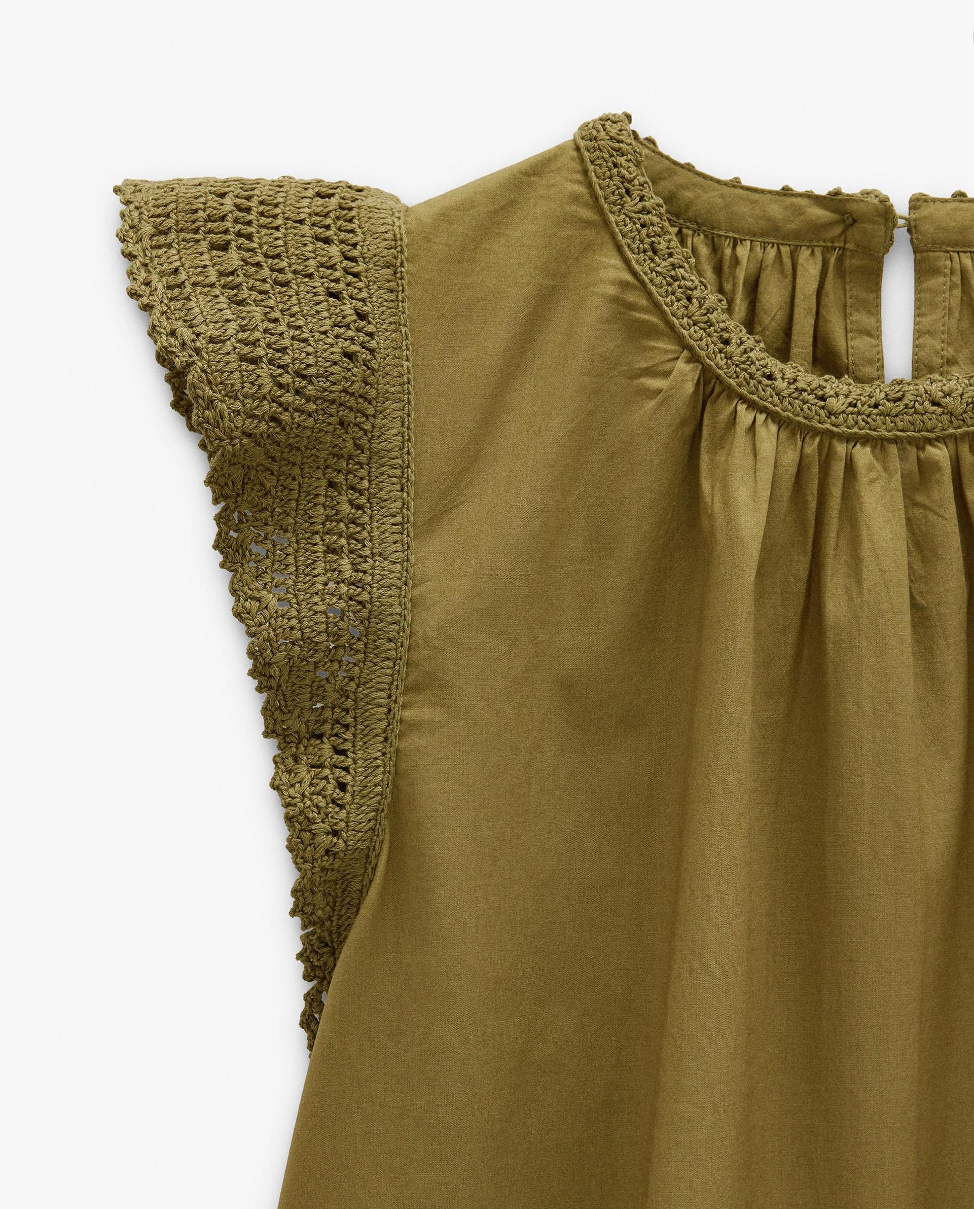 Top de mujer 100% algodón sin mangas con detalles bordados - Parfois - Kaki Kaki-5