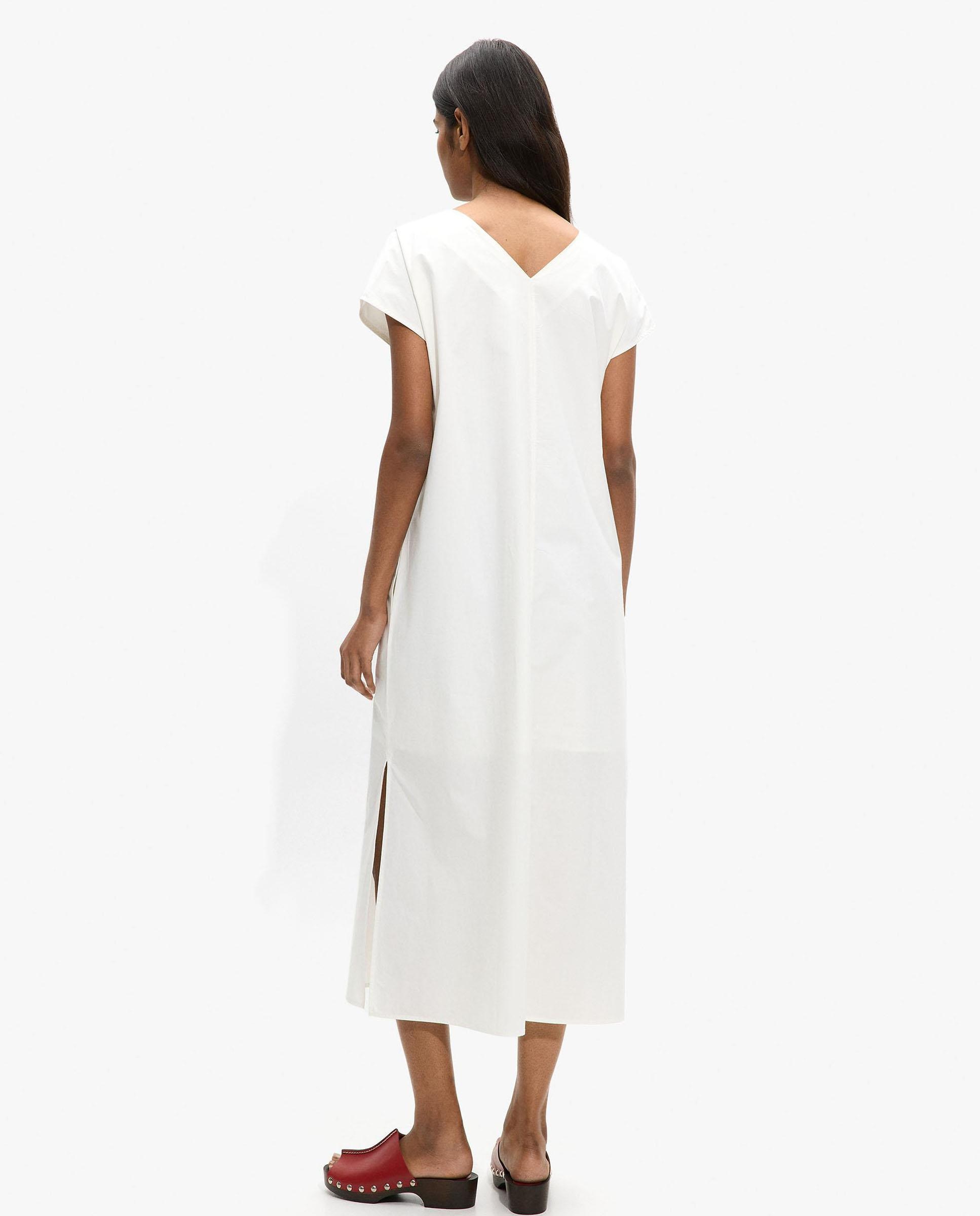 Vestido midi 100% algodón con fruncido central en liso - Parfois - Crudo Crudo-3
