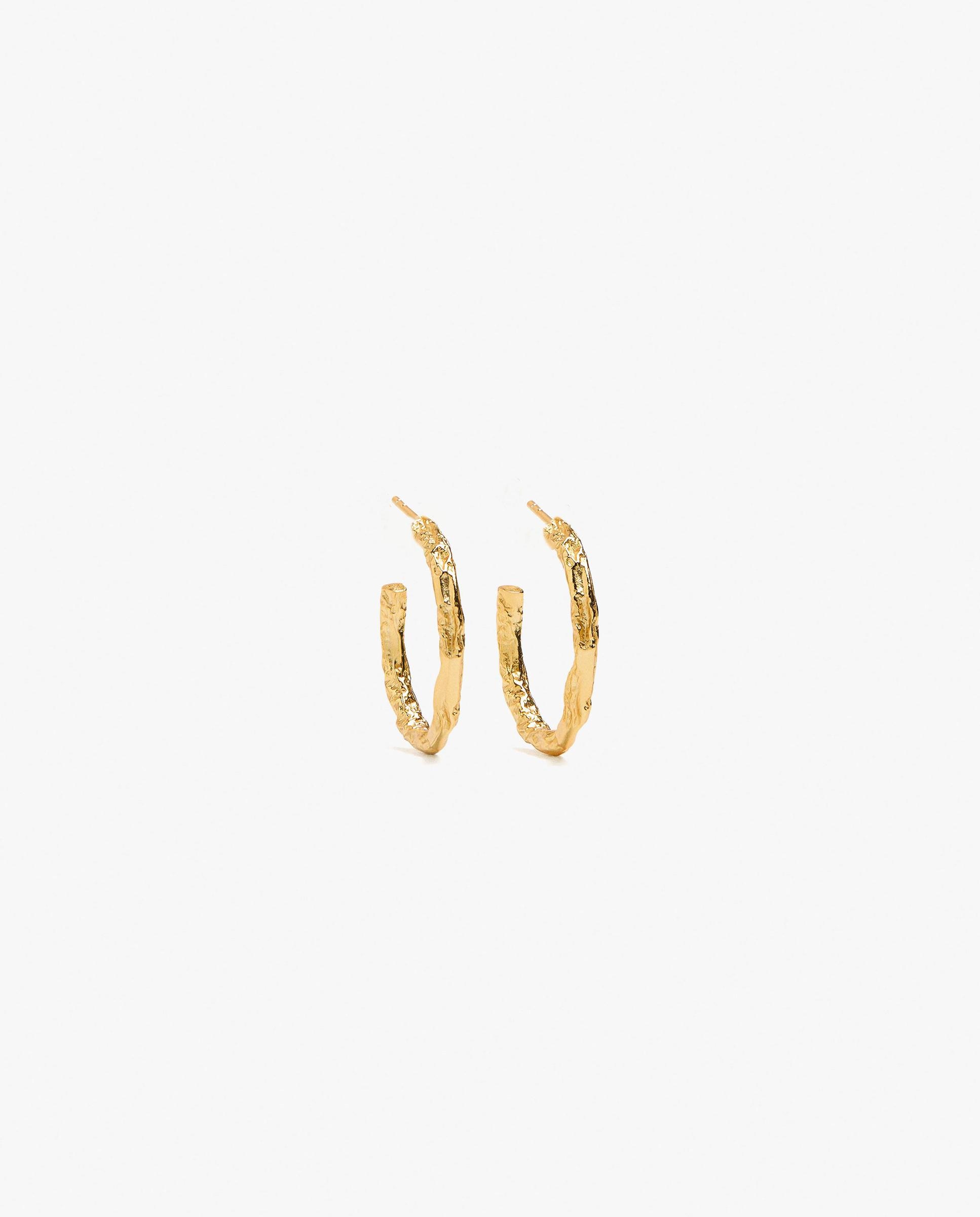 Pendientes de aro de plata de ley texturizados en liso - Parfois - Dorado Dorado-1