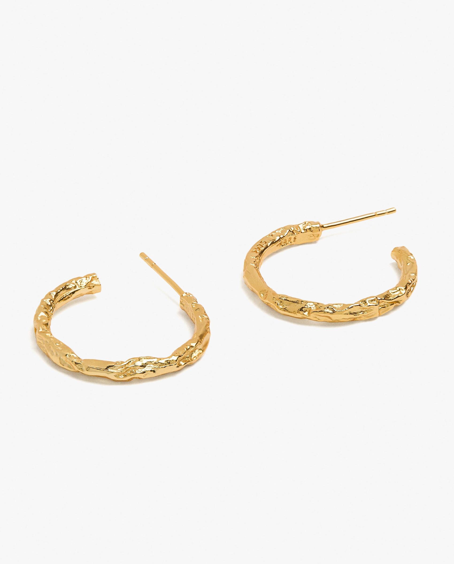 Pendientes de aro de plata de ley texturizados en liso - Parfois - Dorado Dorado-2