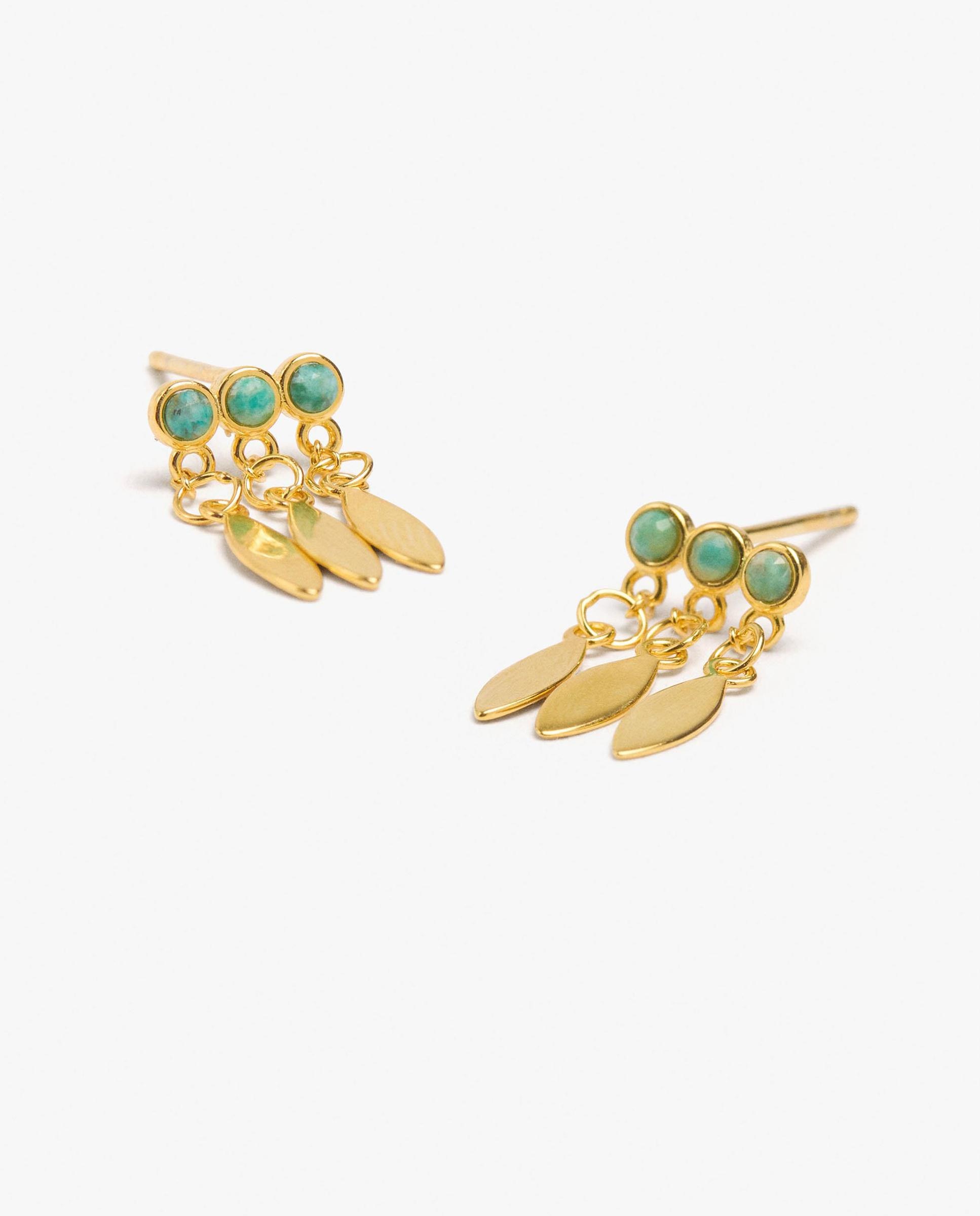 Imagen 2 de Pendientes de plata de ley bañado en oro de 18 k efecto triple con piedras - Parfois - Azul Azul