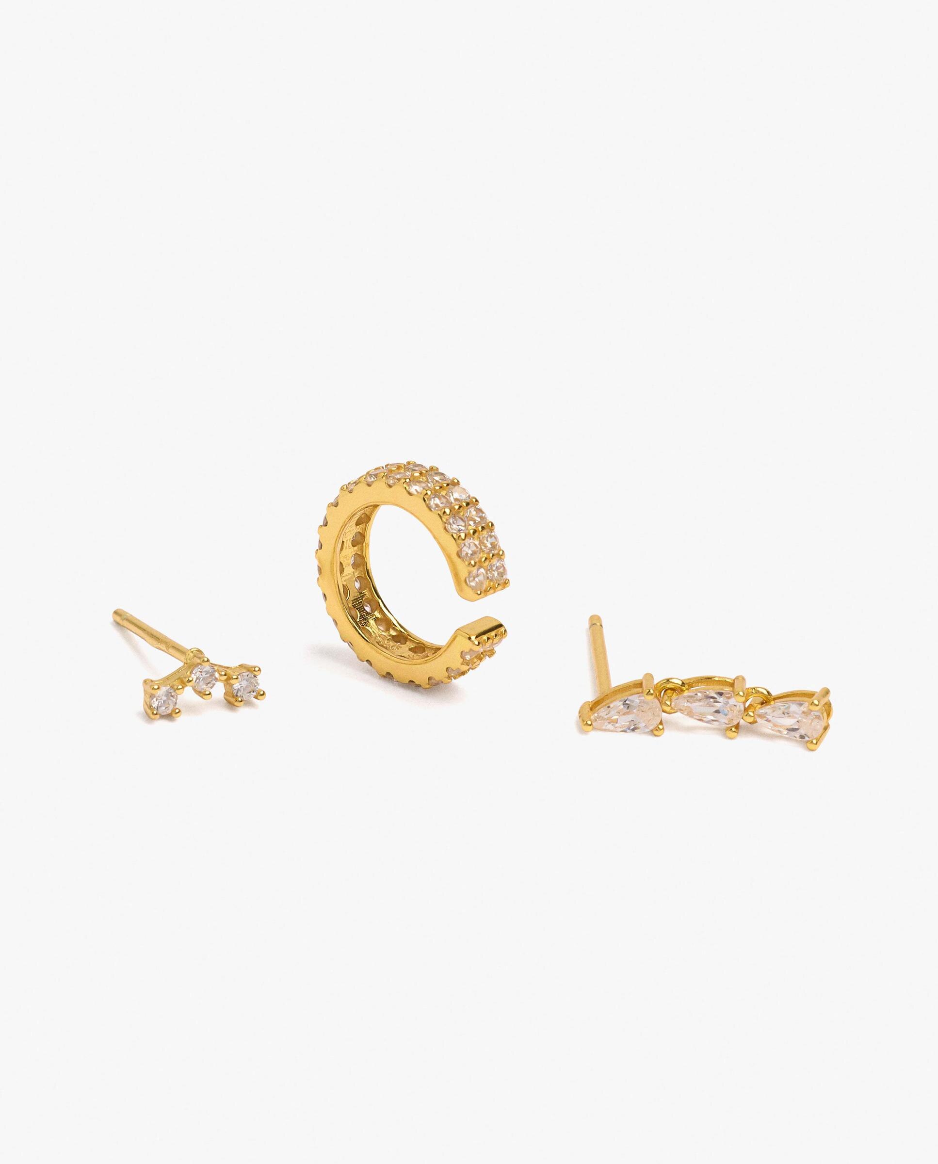 Pack de pendientes de plata de ley con baño de oro de 18 k con circonitas - Parfois - Blanco Blanco-2