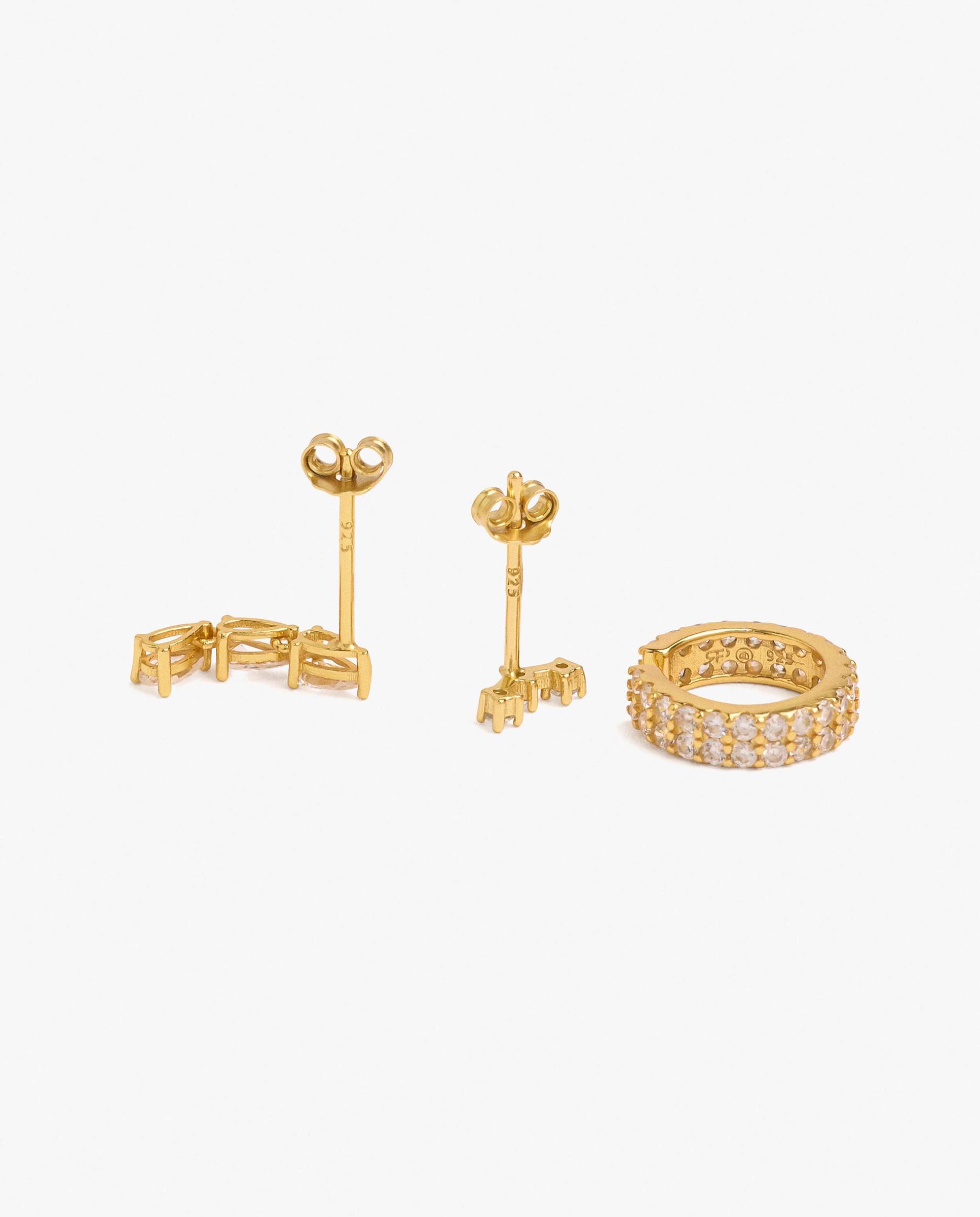 Pack de pendientes de plata de ley con baño de oro de 18 k con circonitas - Parfois - Blanco Blanco-3