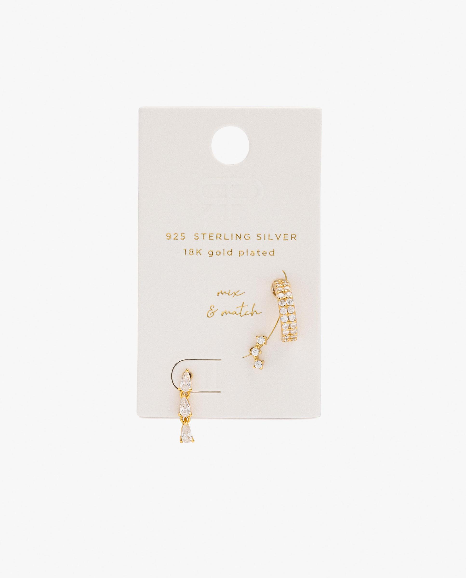 Pack de pendientes de plata de ley con baño de oro de 18 k con circonitas - Parfois - Blanco Blanco-4