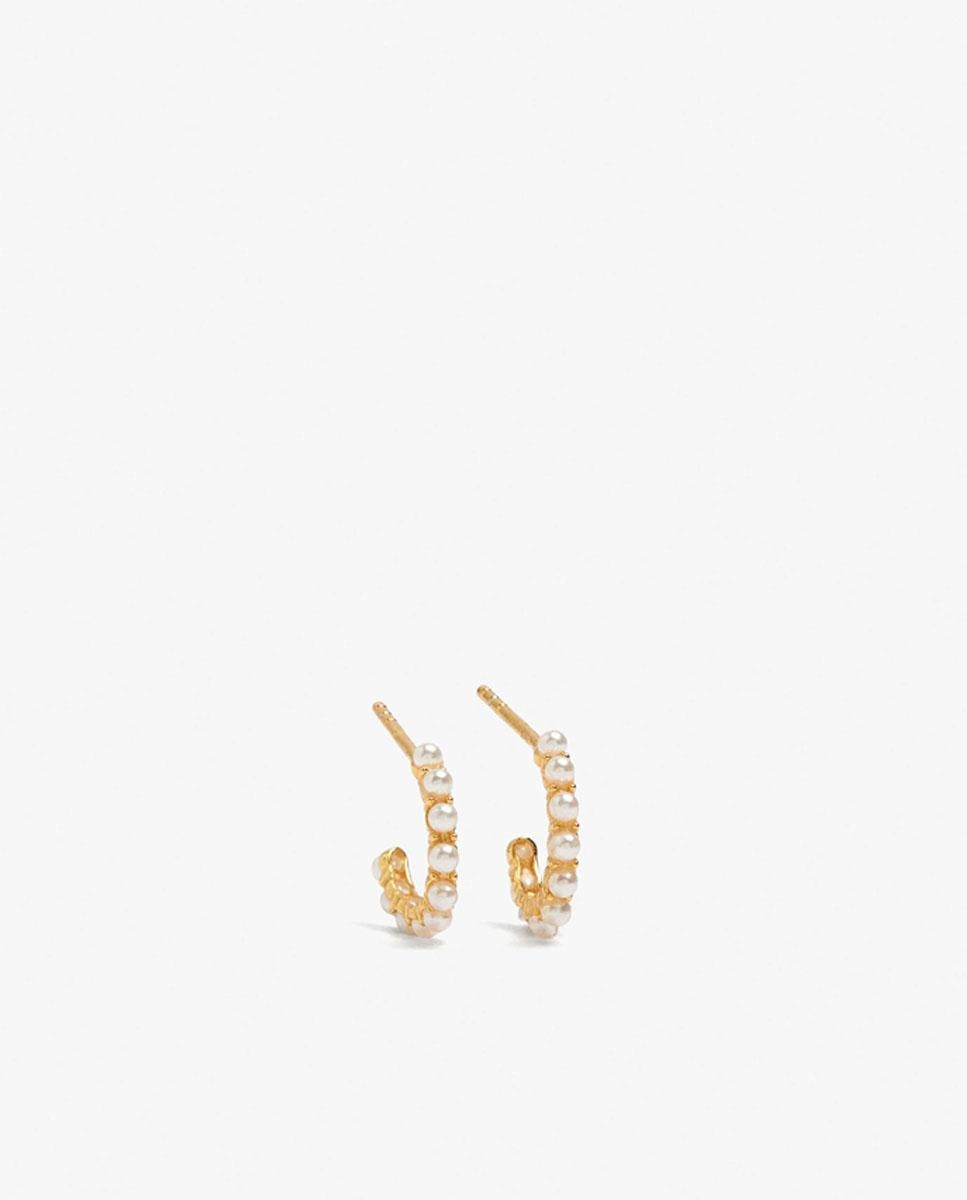 Pendientes de aro de plata de ley bañado en oro de 18 k con perlas decorativas - Parfois - Blanco Blanco-1