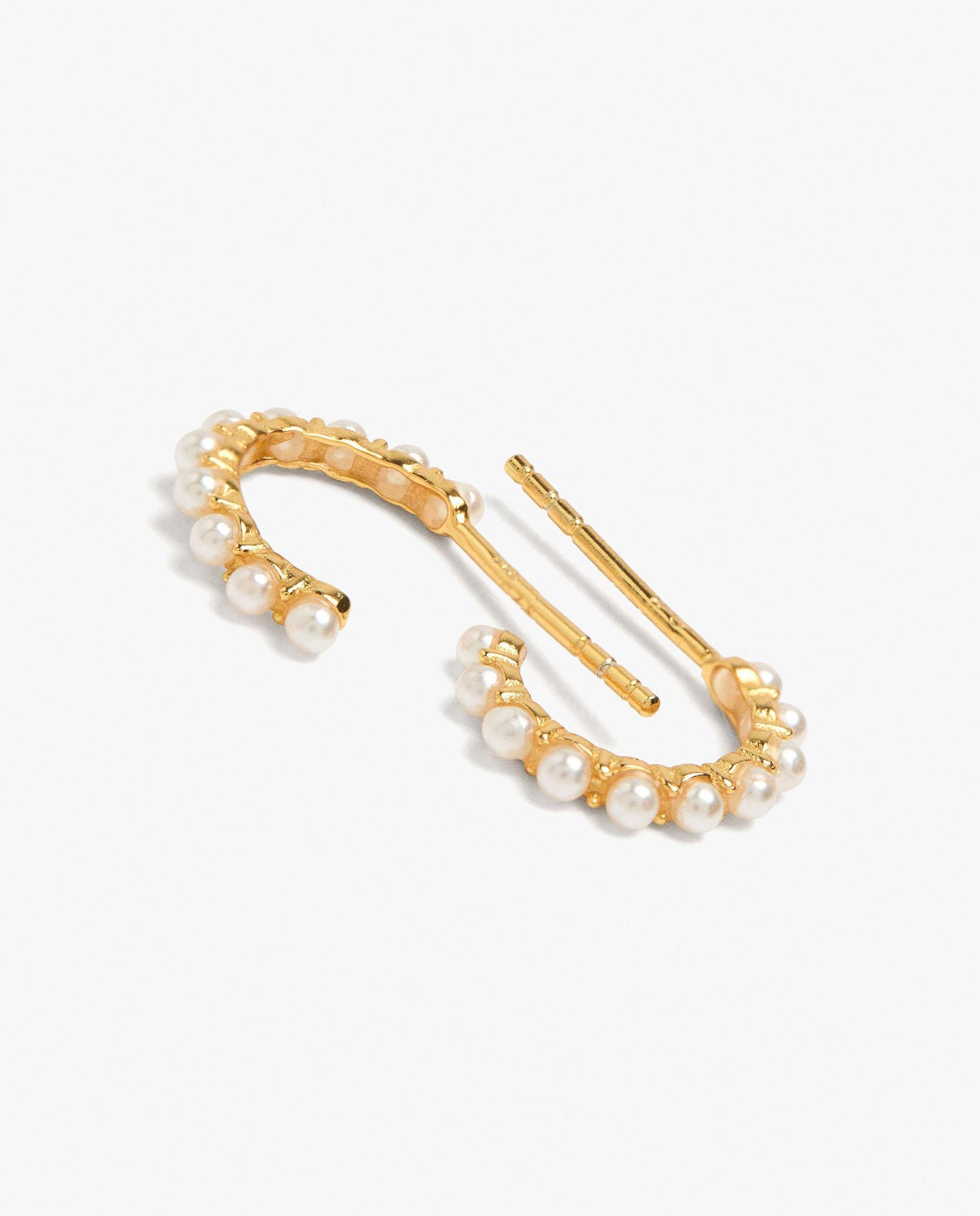 Pendientes de aro de plata de ley bañado en oro de 18 k con perlas decorativas - Parfois - Blanco Blanco-2