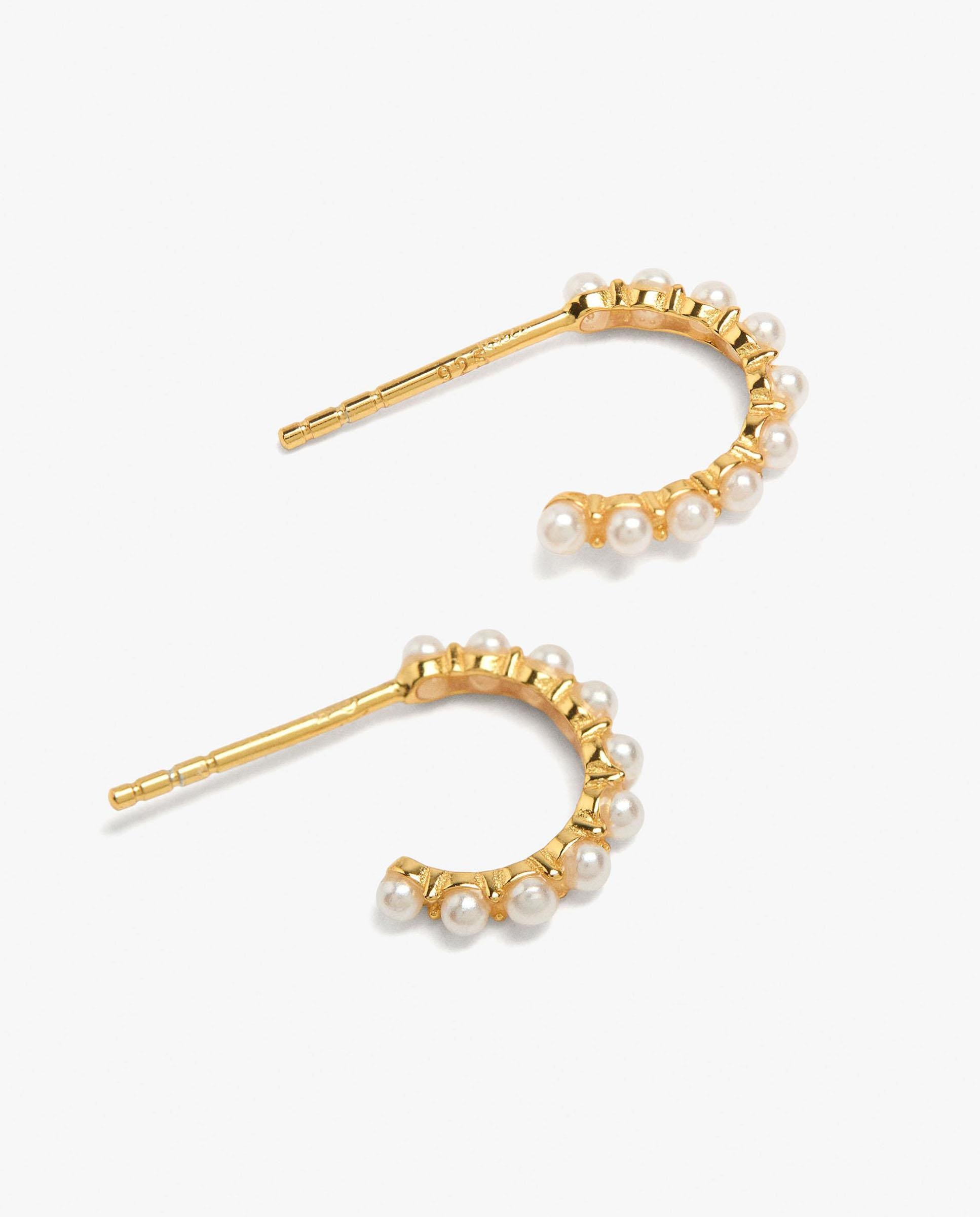 Pendientes de aro de plata de ley bañado en oro de 18 k con perlas decorativas - Parfois - Blanco Blanco-3
