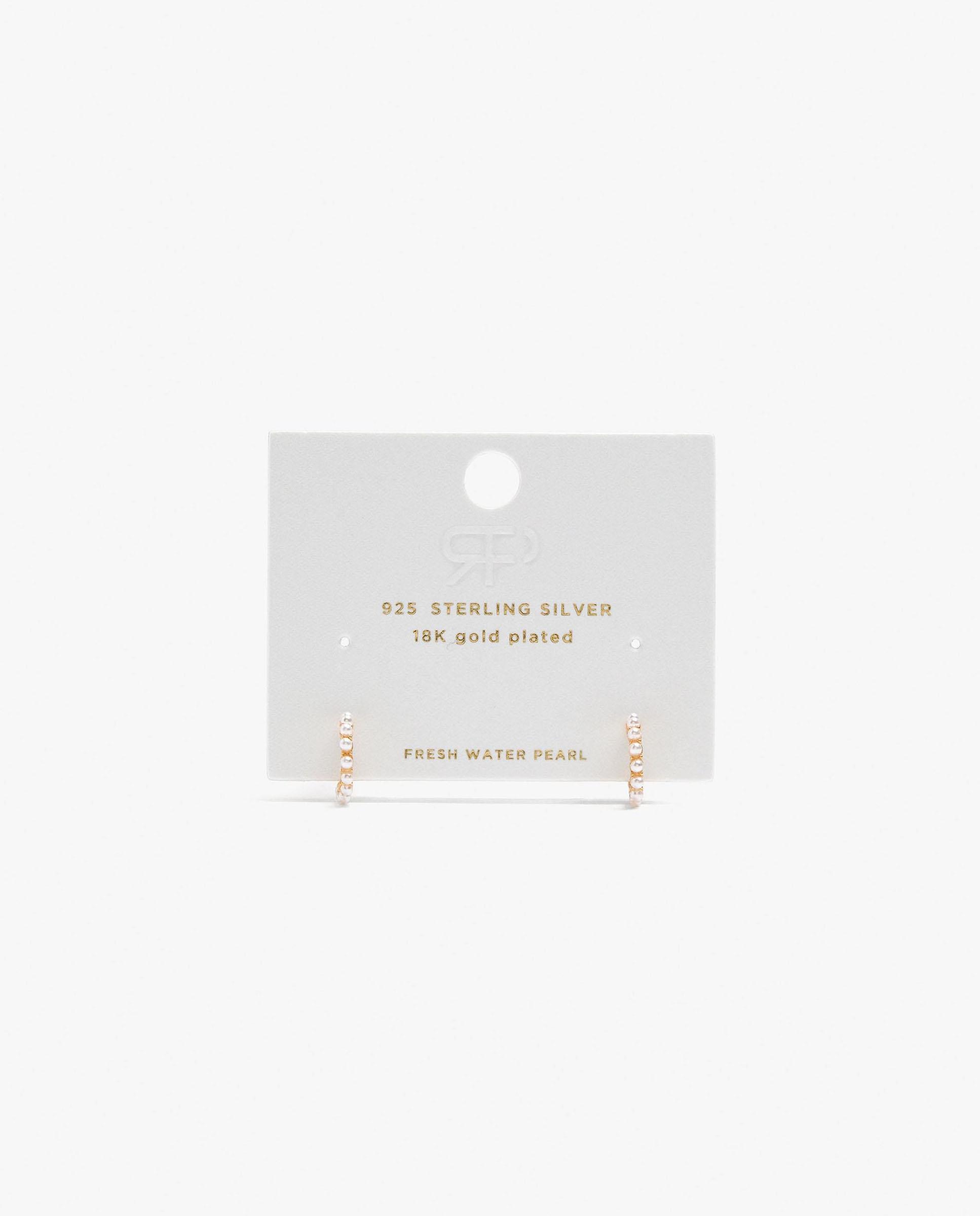 Pendientes de aro de plata de ley bañado en oro de 18 k con perlas decorativas - Parfois - Blanco Blanco-4