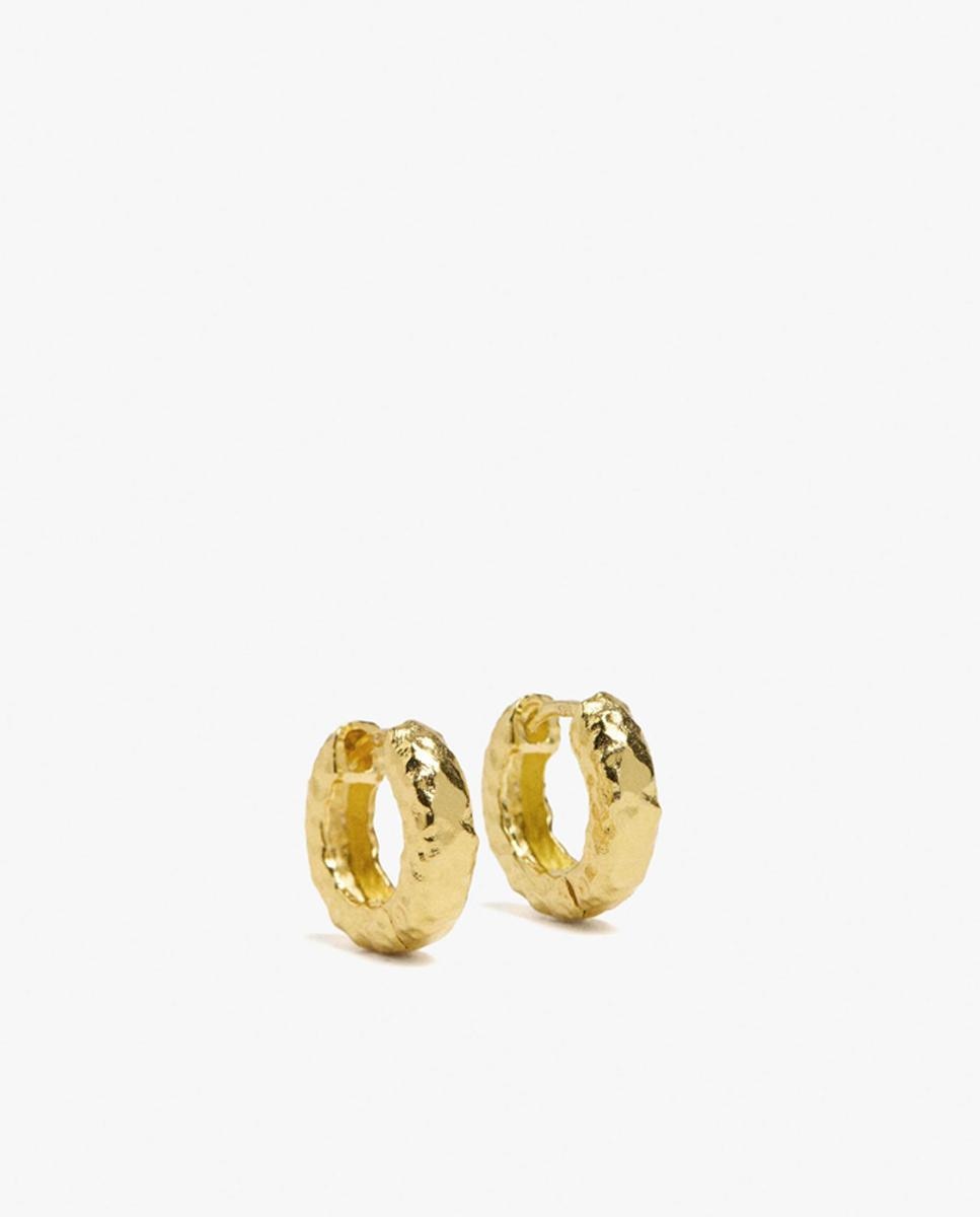 Pendientes de aro de plata de ley con baño de oro de 18 k texturizados - Parfois - Dorado Dorado-1