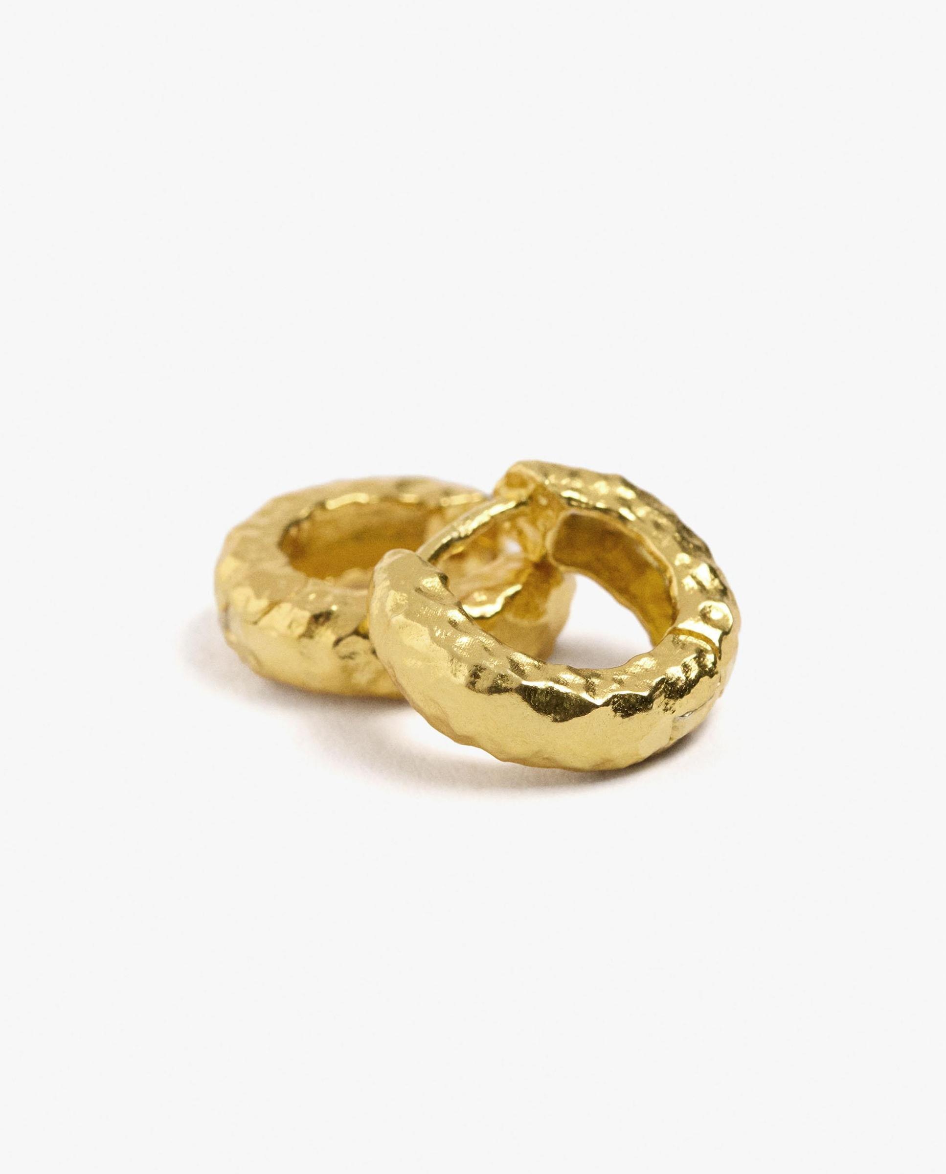 Pendientes de aro de plata de ley con baño de oro de 18 k texturizados - Parfois - Dorado Dorado-2