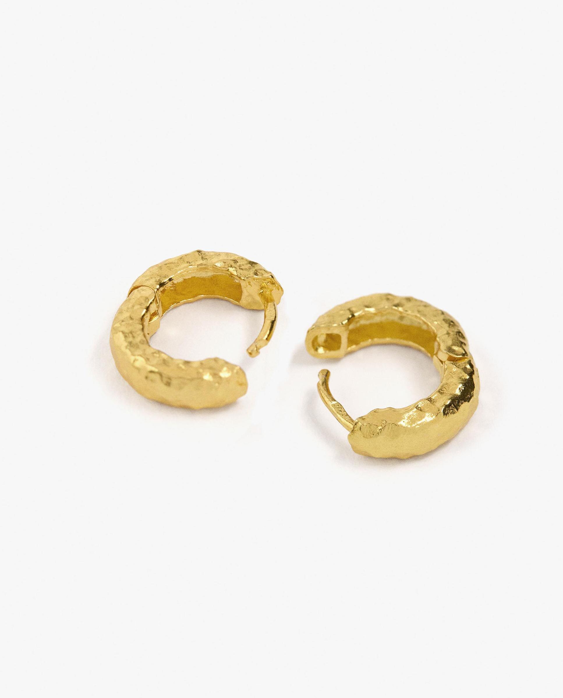 Pendientes de aro de plata de ley con baño de oro de 18 k texturizados - Parfois - Dorado Dorado-3