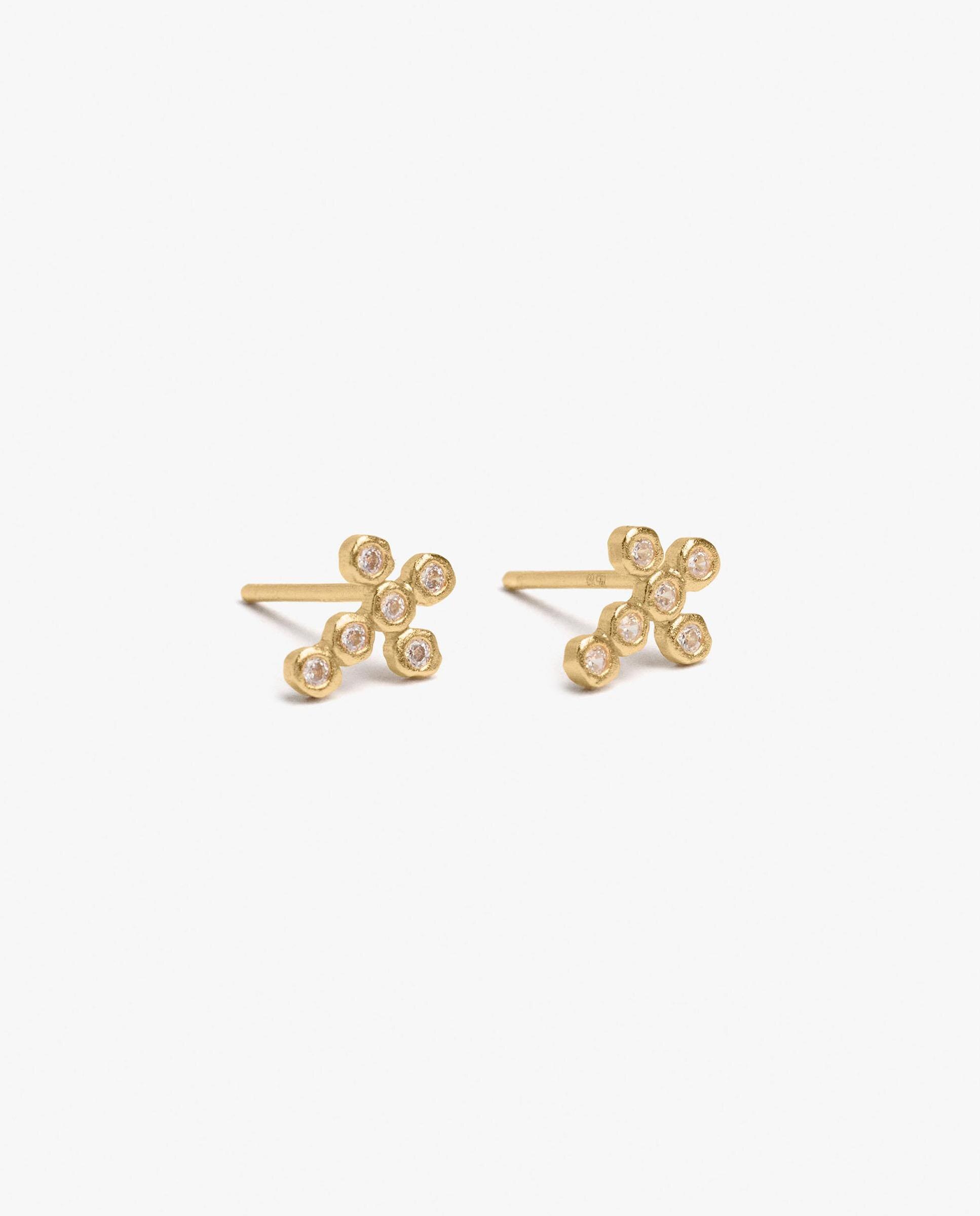 Pendientes de plata de ley con baño de oro de 18 k con forma de cruz con circonitas - Parfois - Blanco Blanco-2