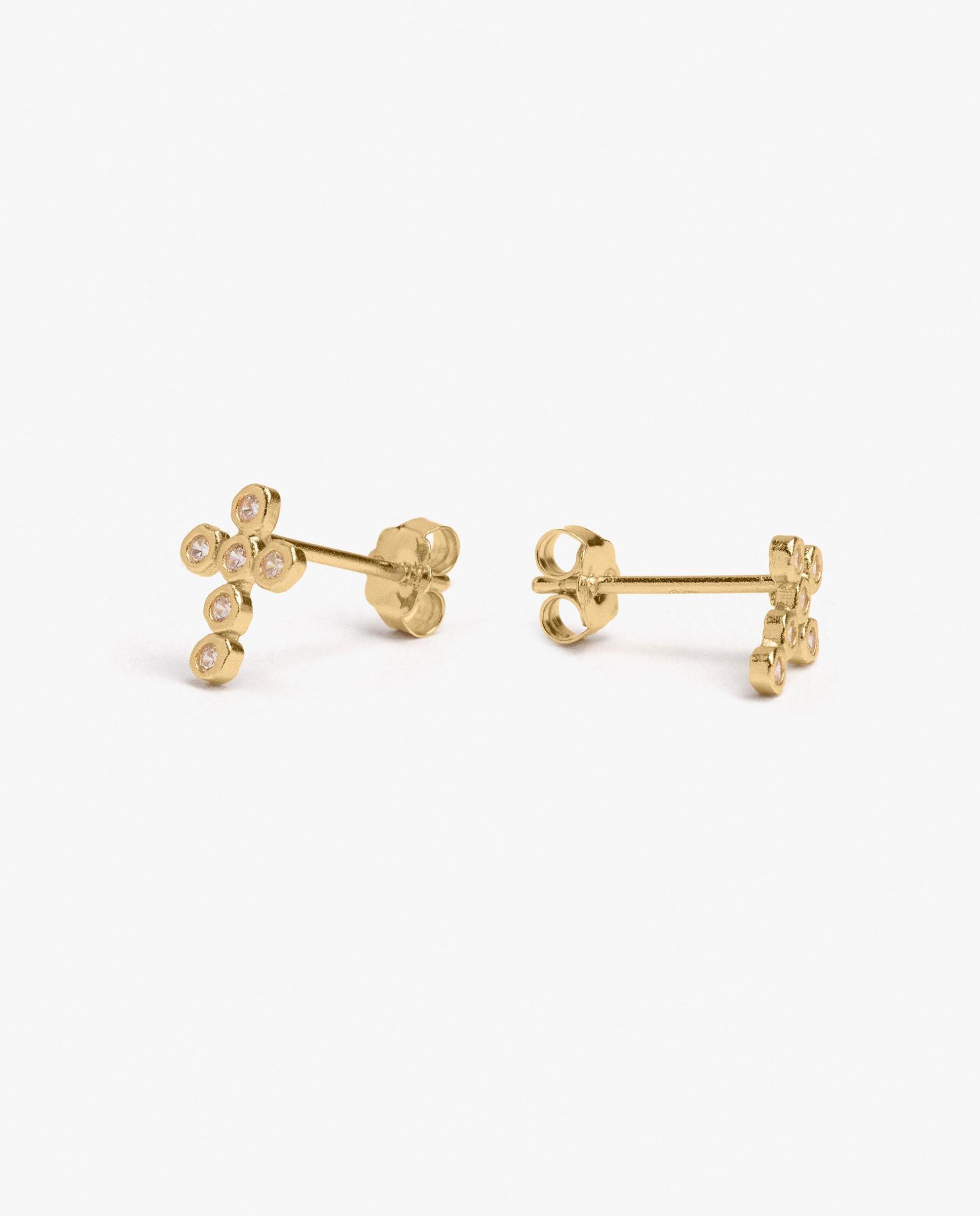 Pendientes de plata de ley con baño de oro de 18 k con forma de cruz con circonitas - Parfois - Blanco Blanco-3