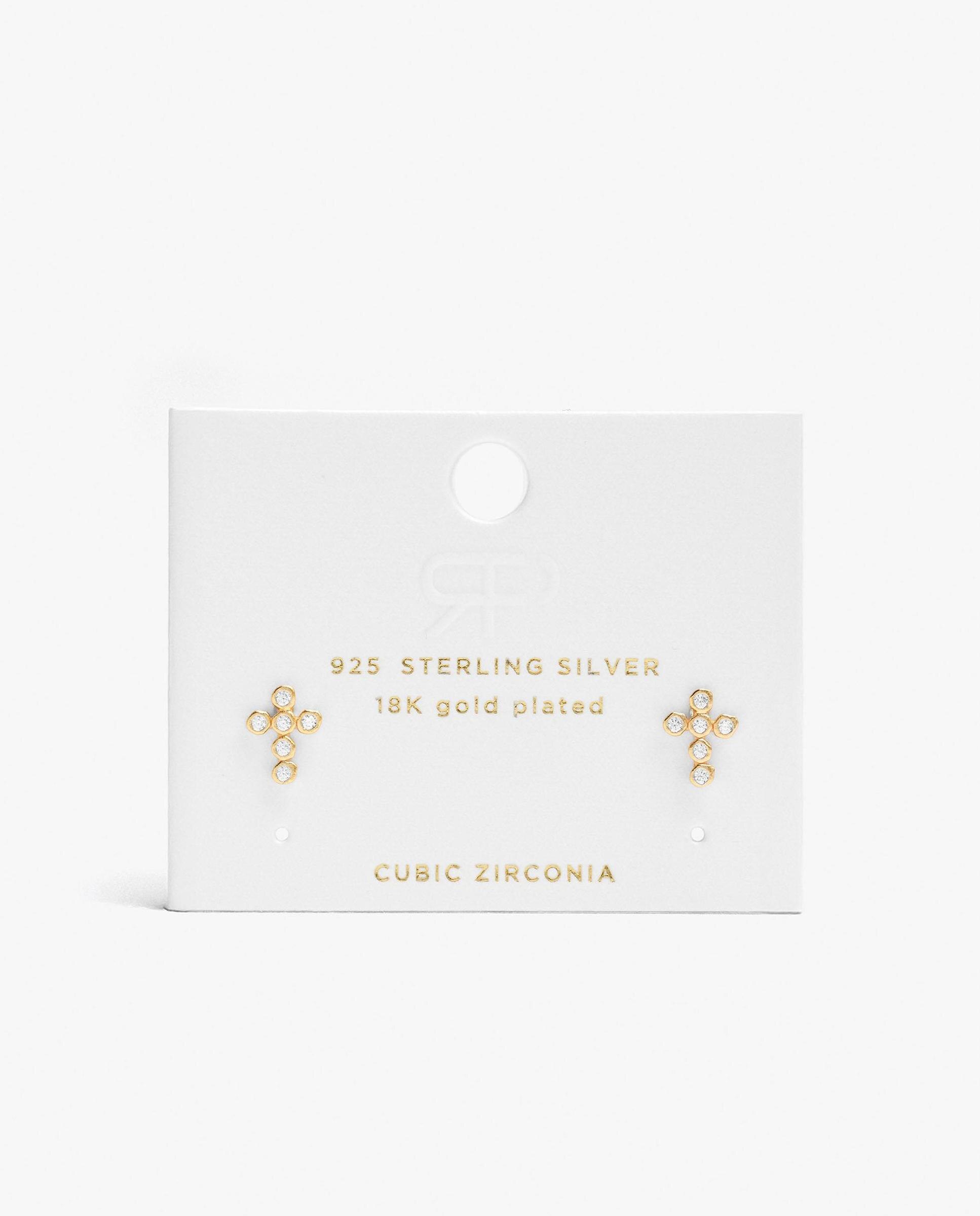Pendientes de plata de ley con baño de oro de 18 k con forma de cruz con circonitas - Parfois - Blanco Blanco-4