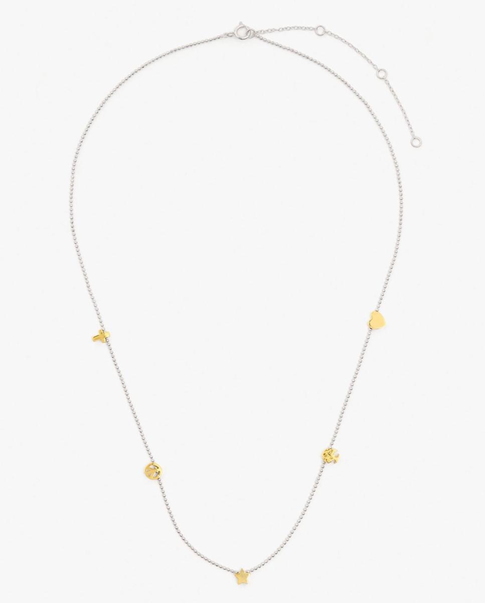 Collar de plata de ley con baño de oro de 18 k con abalorios decorativos - Parfois - Dorado Dorado-1