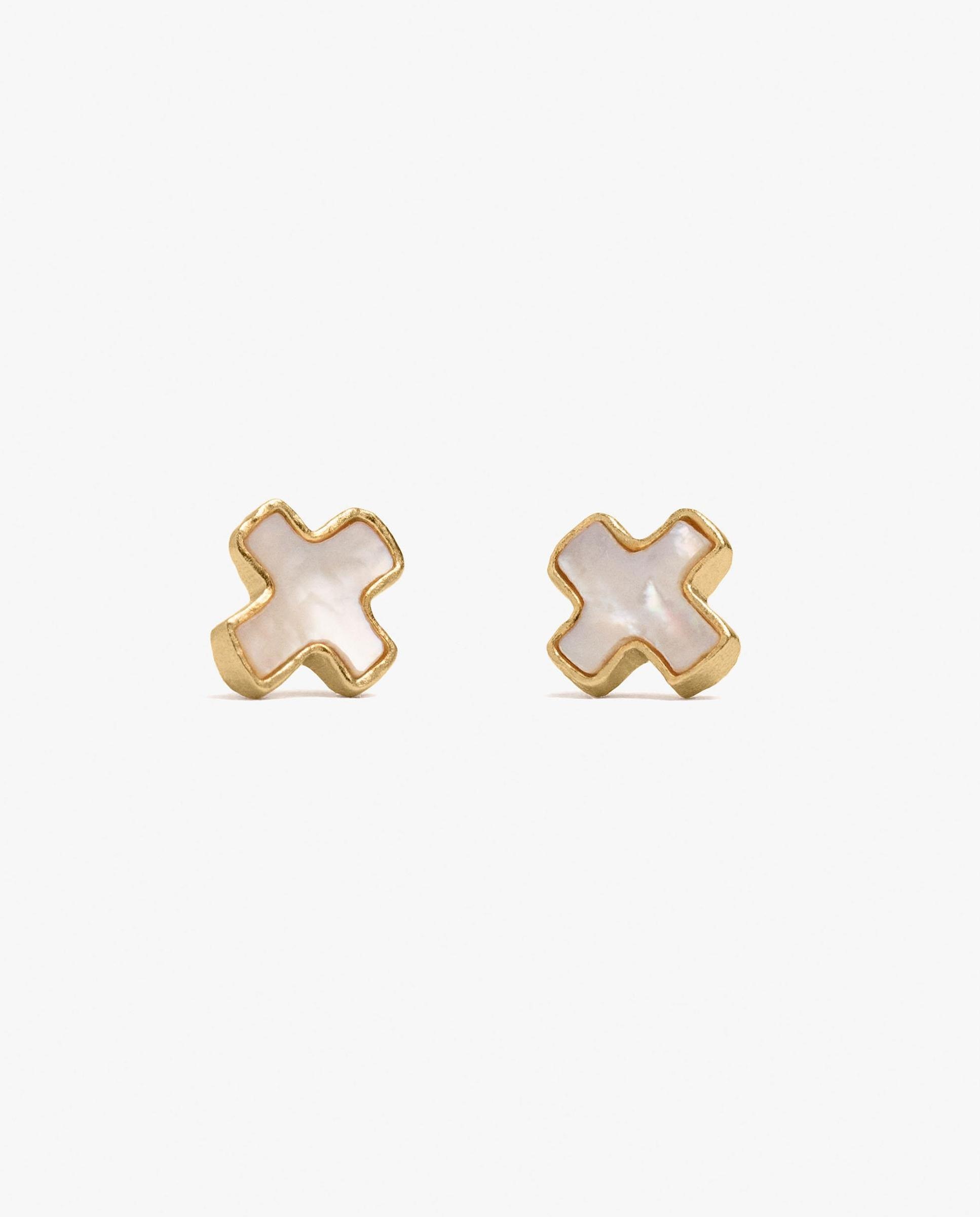 Pendientes de plata de ley con baño de oro de 18 k con forma de cruz - Parfois - Blanco Blanco-2