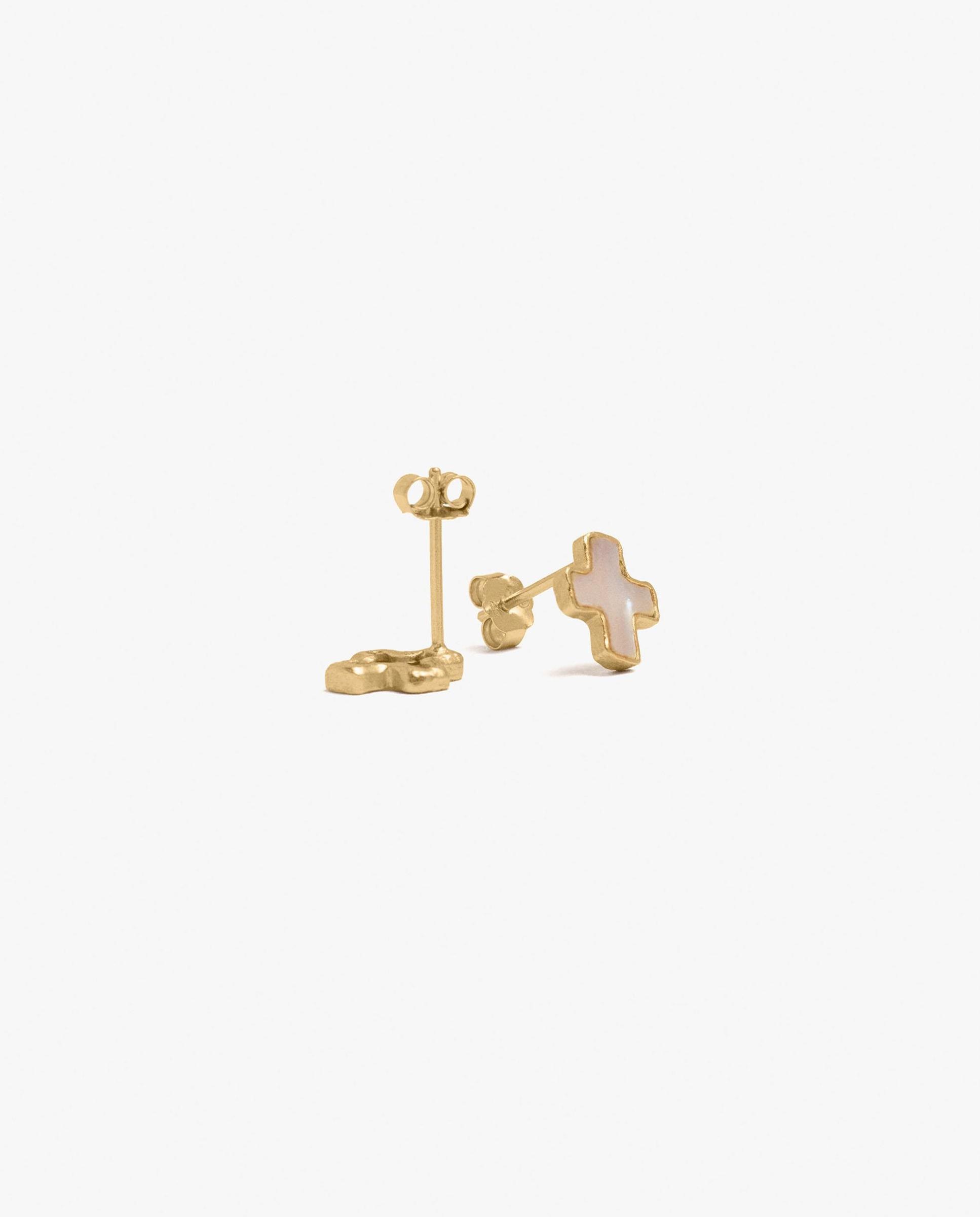 Pendientes de plata de ley con baño de oro de 18 k con forma de cruz - Parfois - Blanco Blanco-3
