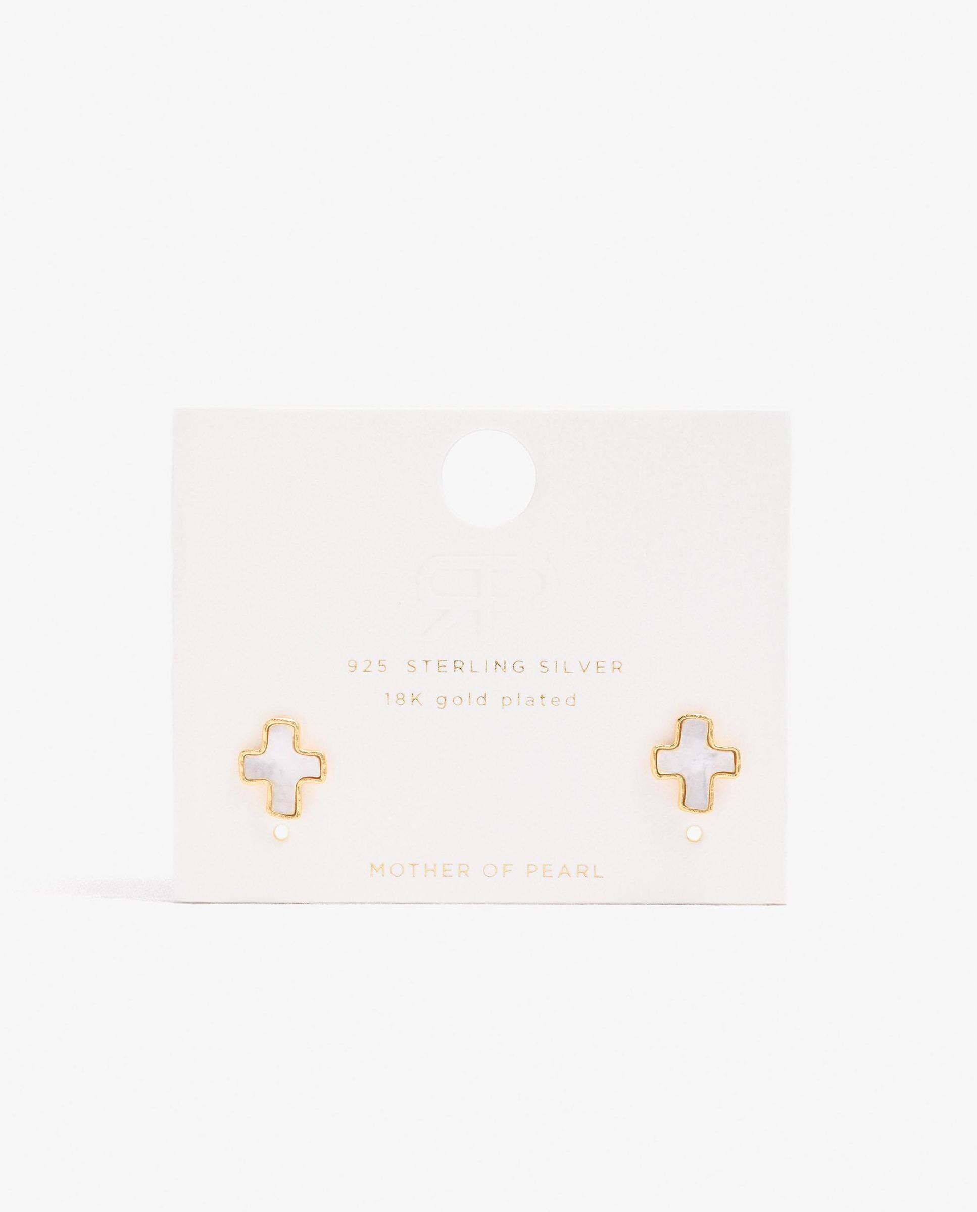 Pendientes de plata de ley con baño de oro de 18 k con forma de cruz - Parfois - Blanco Blanco-4