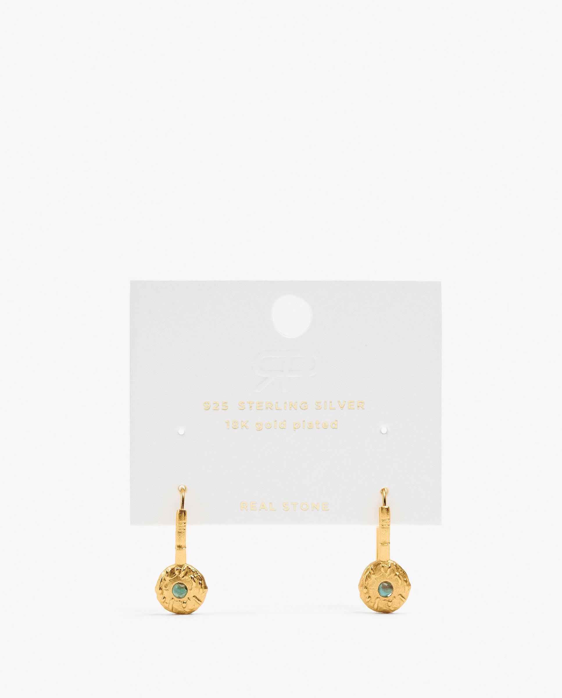 Imagen 4 de Pendientes de plata de ley bañado en oro de 18 k con piedra central - Parfois - Azul Azul