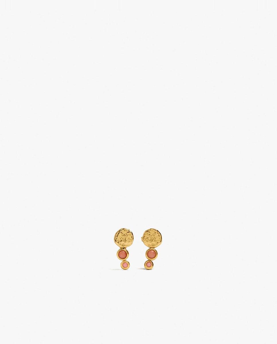 Pendientes de plata de ley bañado en oro de 18 k con piedras decorativas - Parfois - Rosa Rosa-1