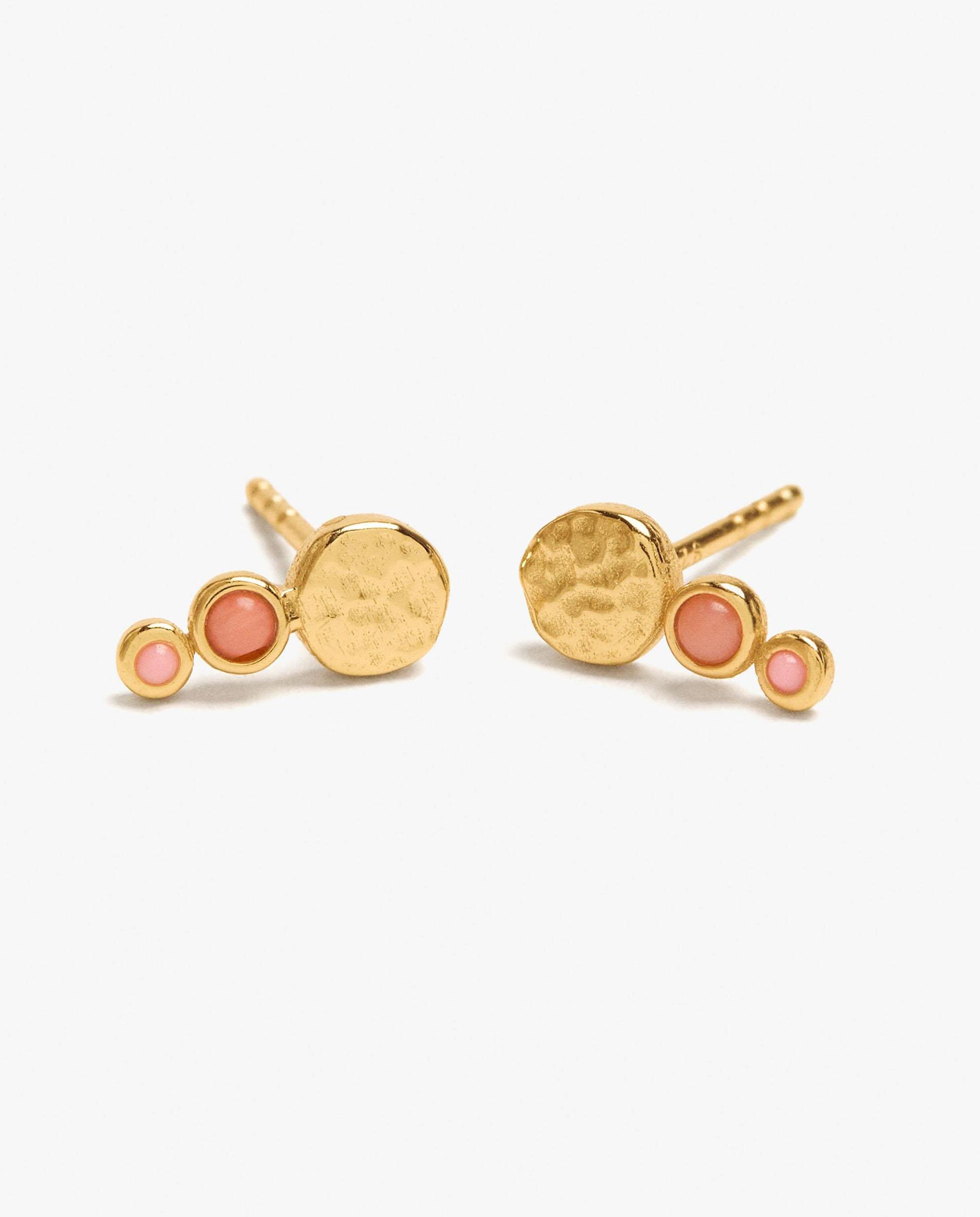 Pendientes de plata de ley bañado en oro de 18 k con piedras decorativas - Parfois - Rosa Rosa-2