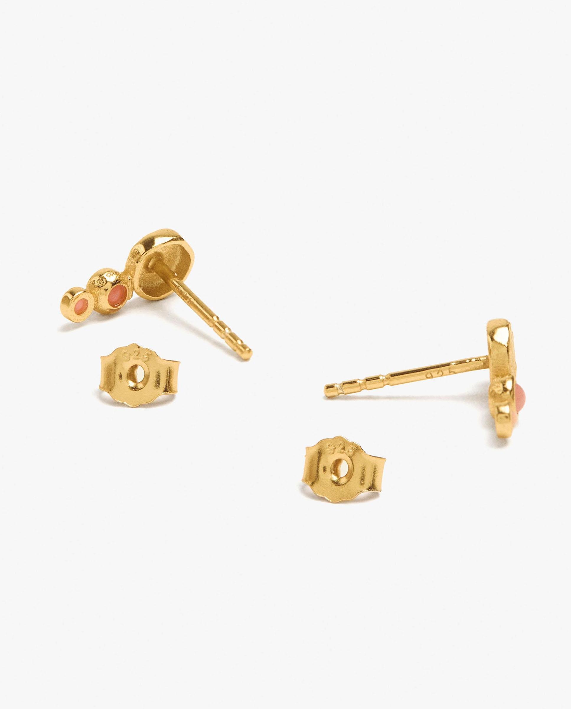 Pendientes de plata de ley bañado en oro de 18 k con piedras decorativas - Parfois - Rosa Rosa-3