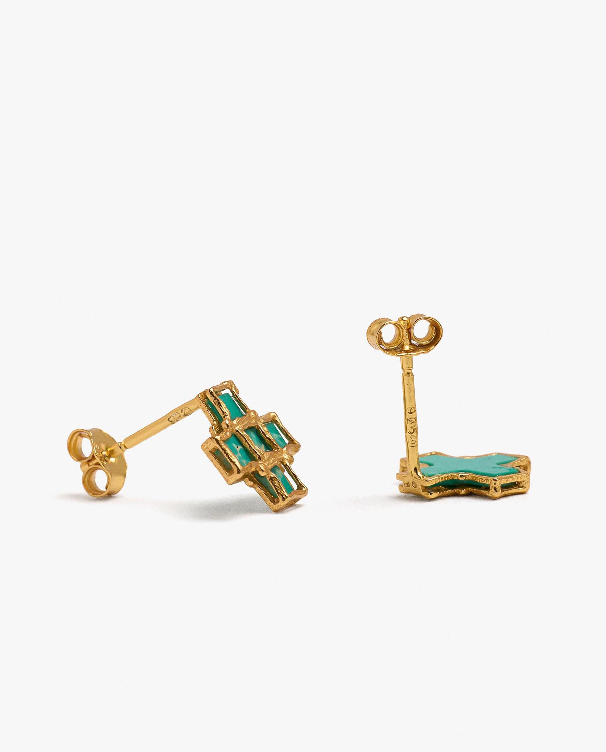 Pendientes de plata de ley con baño de oro de 18 k con forma de cruz - Parfois - Verde Verde-3