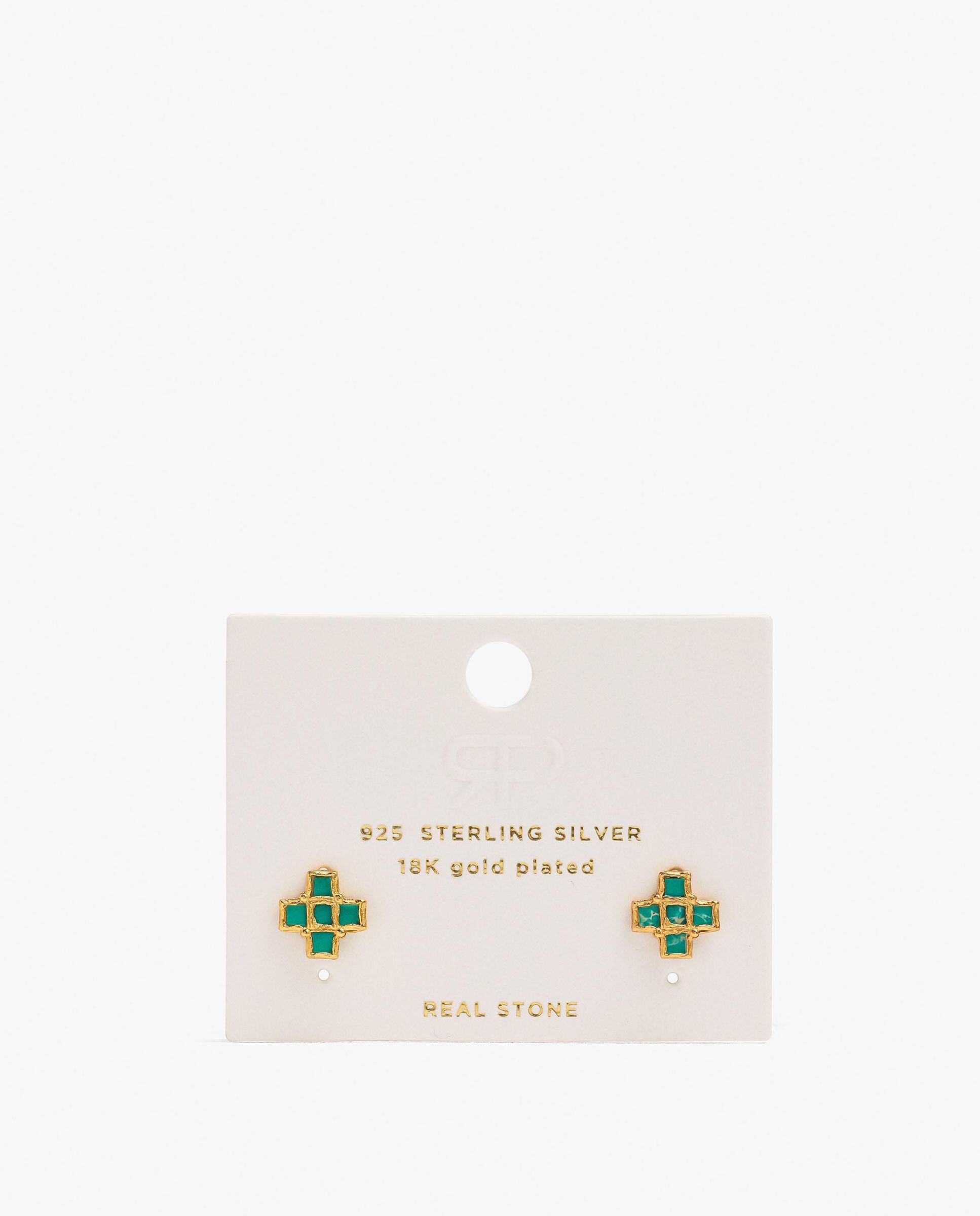 Pendientes de plata de ley con baño de oro de 18 k con forma de cruz - Parfois - Verde Verde-4
