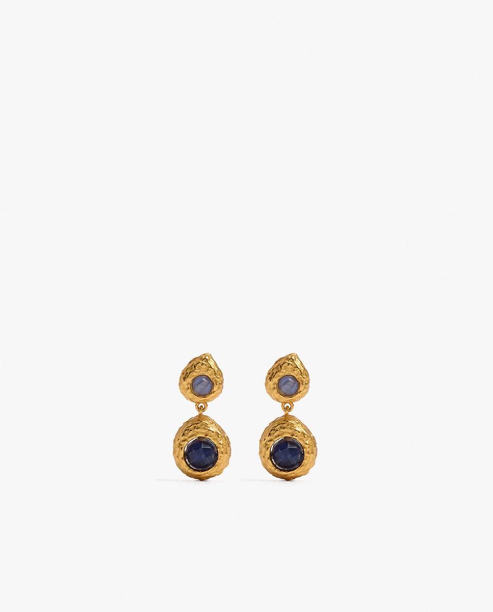 Imagen 1 de Pendientes de plata de ley con baño de oro de 18 k texturizados con piedras - Parfois - Azul Azul