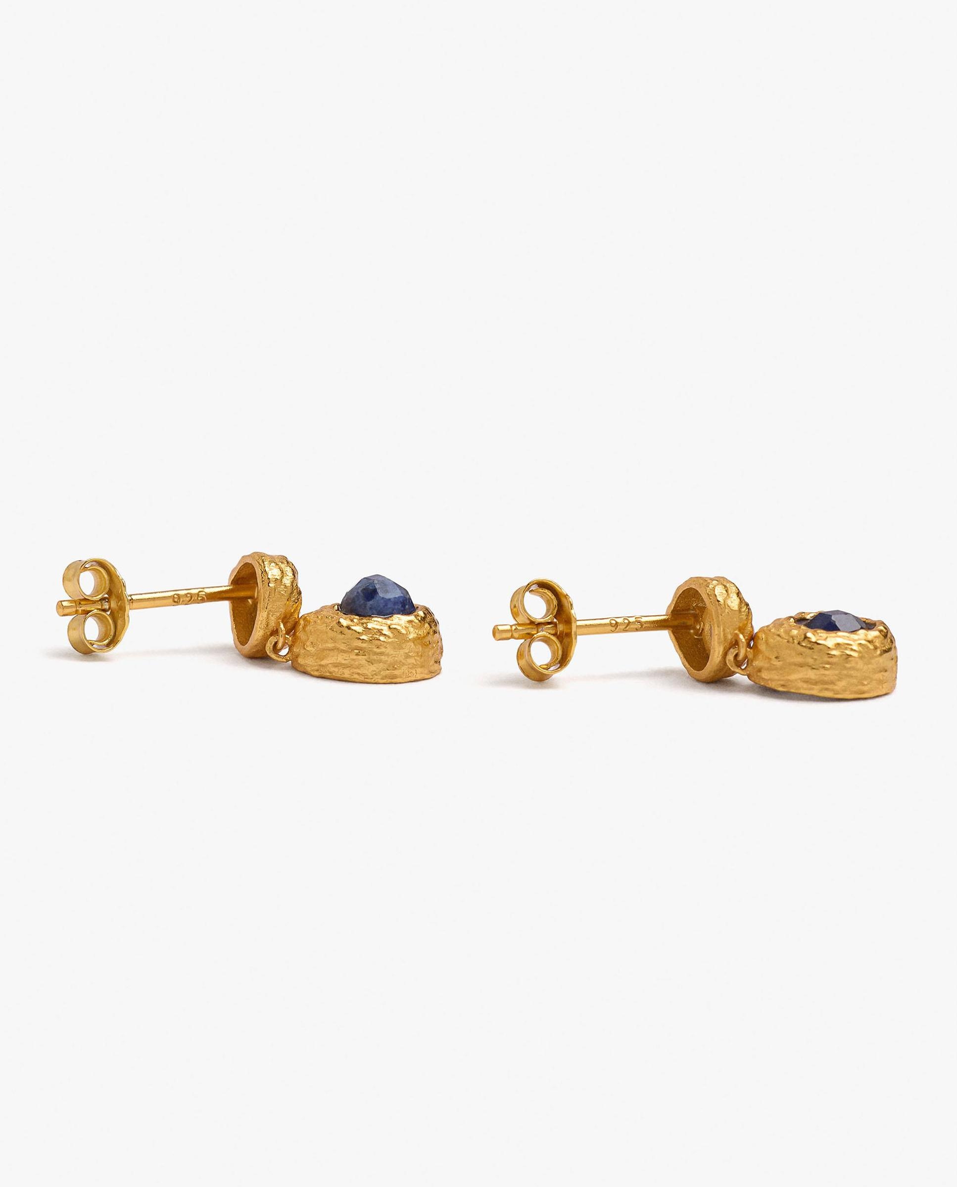 Imagen 3 de Pendientes de plata de ley con baño de oro de 18 k texturizados con piedras - Parfois - Azul Azul