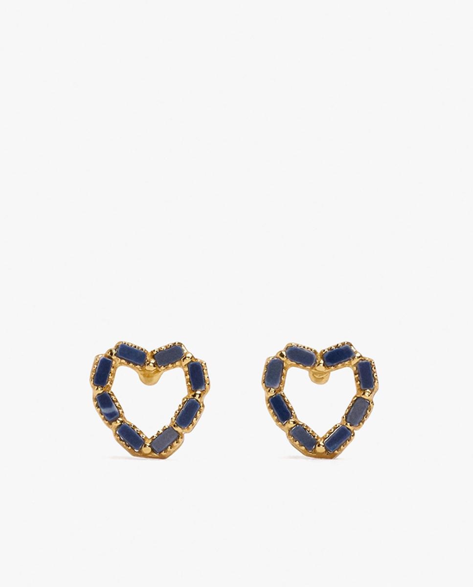 Imagen 1 de Pendientes de plata de ley con baño de oro de 18 k con forma de corazón y circonitas - Parfois - Azul Azul