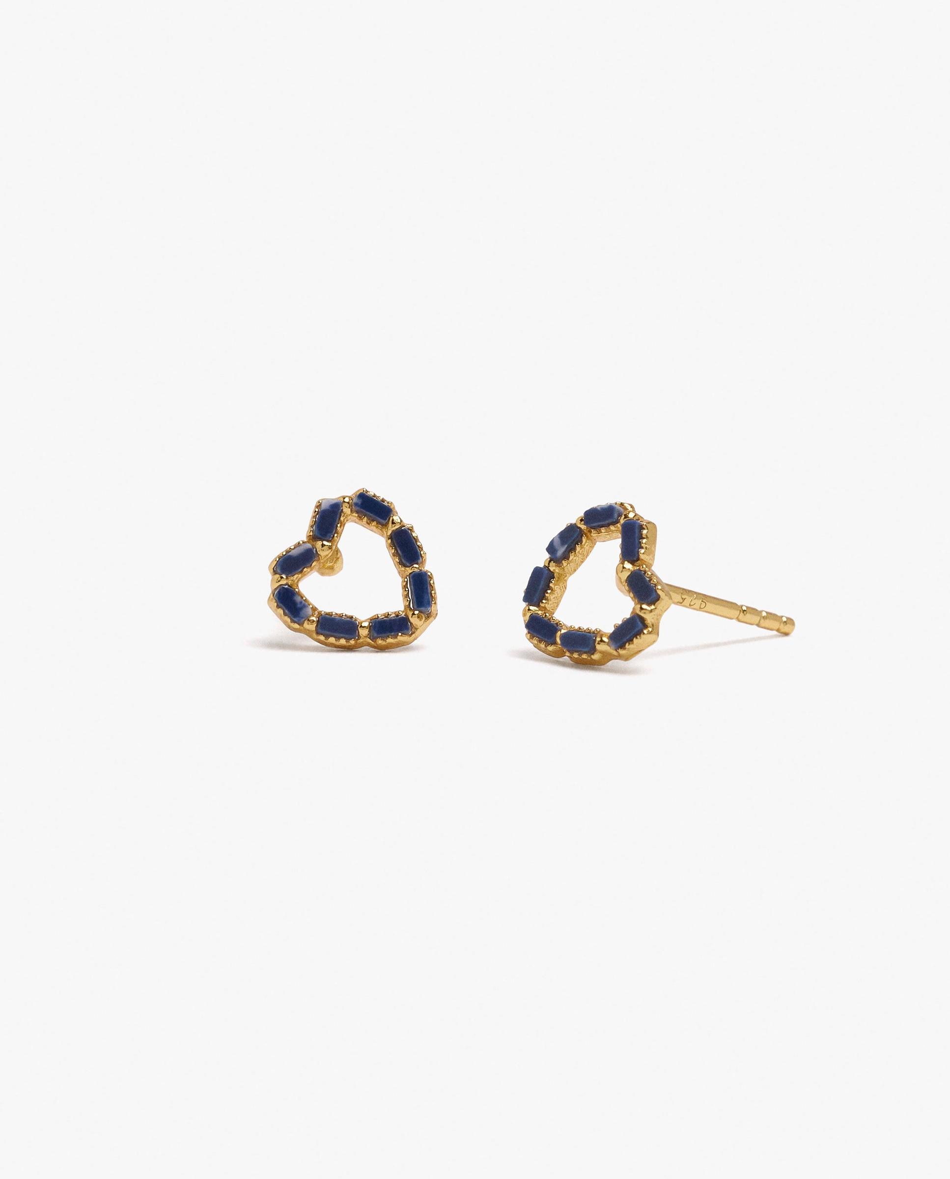 Imagen 2 de Pendientes de plata de ley con baño de oro de 18 k con forma de corazón y circonitas - Parfois - Azul Azul